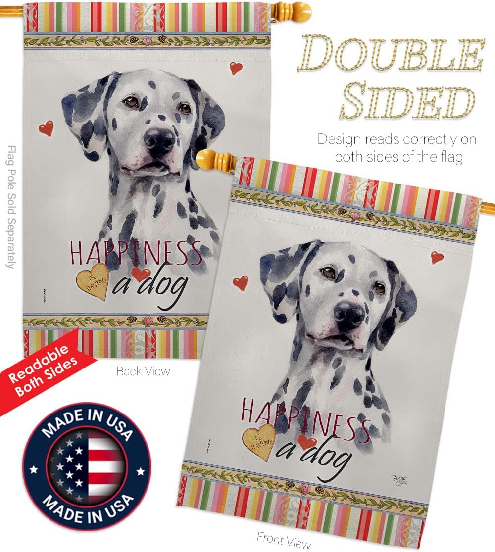 Breeze Decor Dalmatian Happiness House Flag 2 pcs Pack Dog Puppy Spoiled Paw Canine Fur Pet Nature Farm Animal Creature Decoration Banner Small Garden Yard Gift Double-Sided, Made in USA