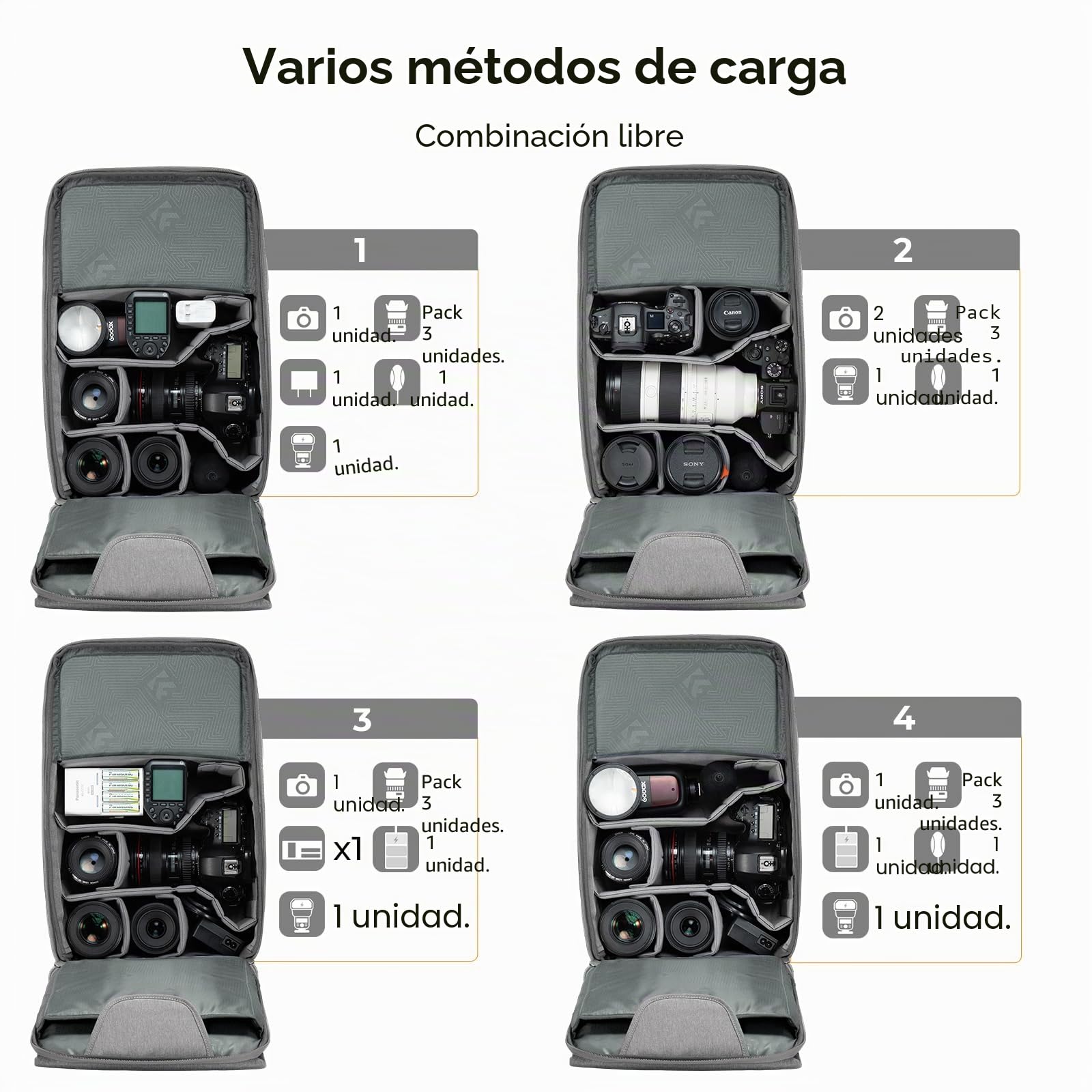 K&F Concept Mochila para cámara de 22 L, Bolsas para cámara de Gran Capacidad con Cubierta para la Lluvia