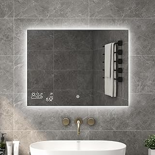 byecold LED Badspiegel Antibeschlag 80x60 cm, Badezimmerspiegel Wandspiegel Lichtspiegel mit Touchschalter, WiFi Wetterstation & Datum, Smart Mirror, Horizonta