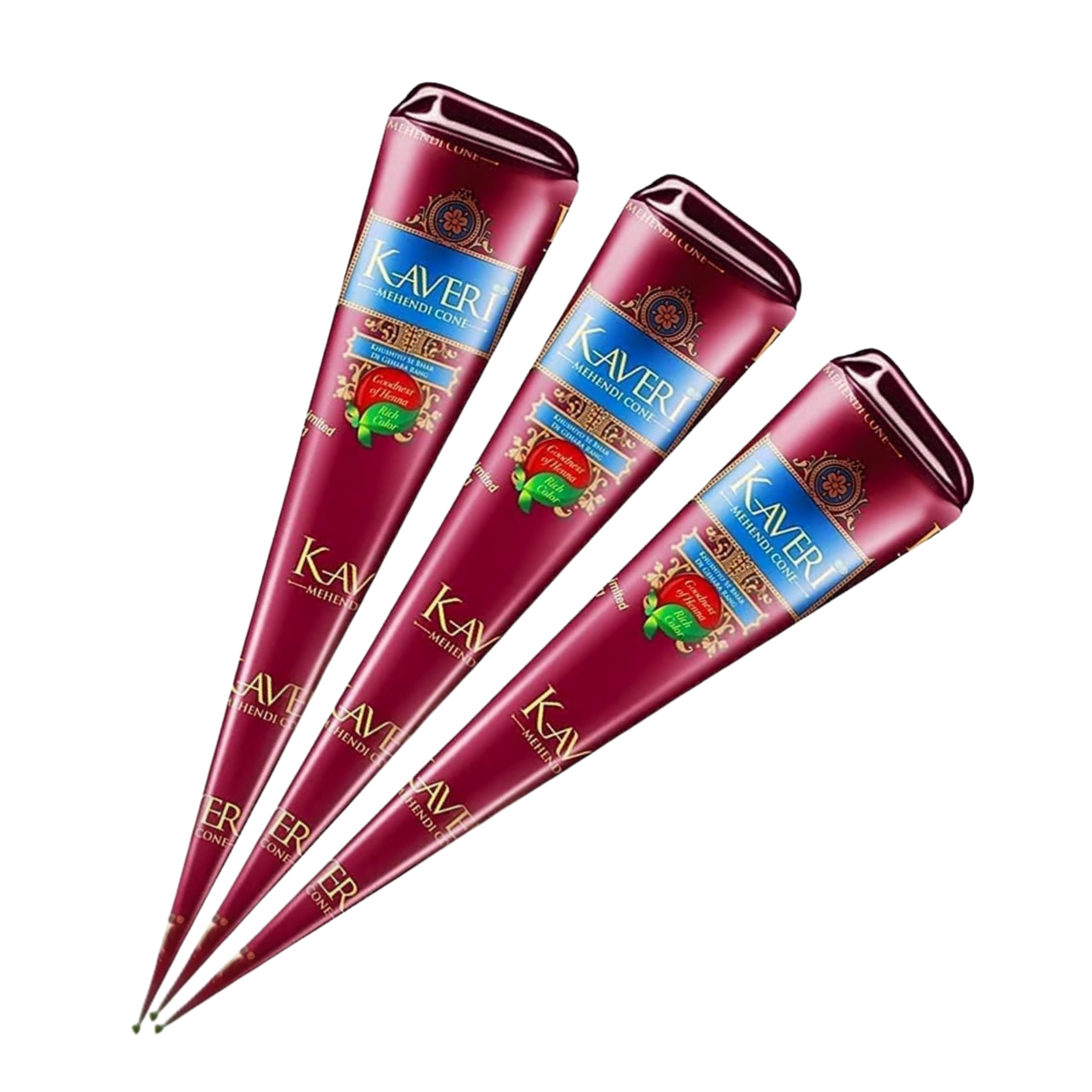 Kaveri Cono Naturale 3 x 25g - Senza PPD & Sostanze Chimiche Lunga Durata | Dermatologicamente Testato Per Decorazioni Creative Facile da Applicare mit Kajal Adesivo