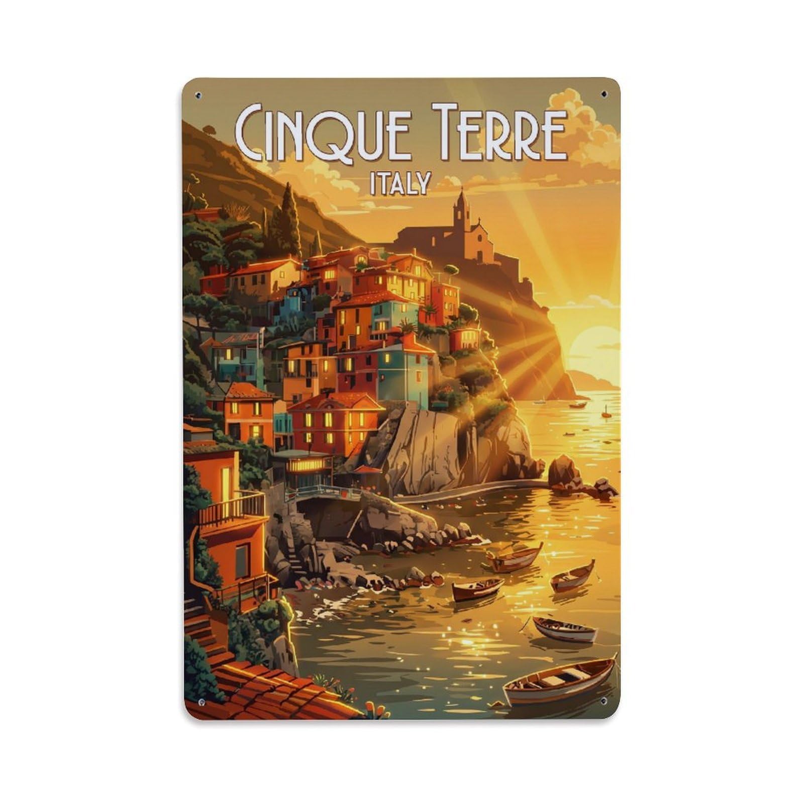 Huiyhb 8X12inch(20X30cm) Vintage Travel Cinque Terre Italy Light Metal Tin Sign