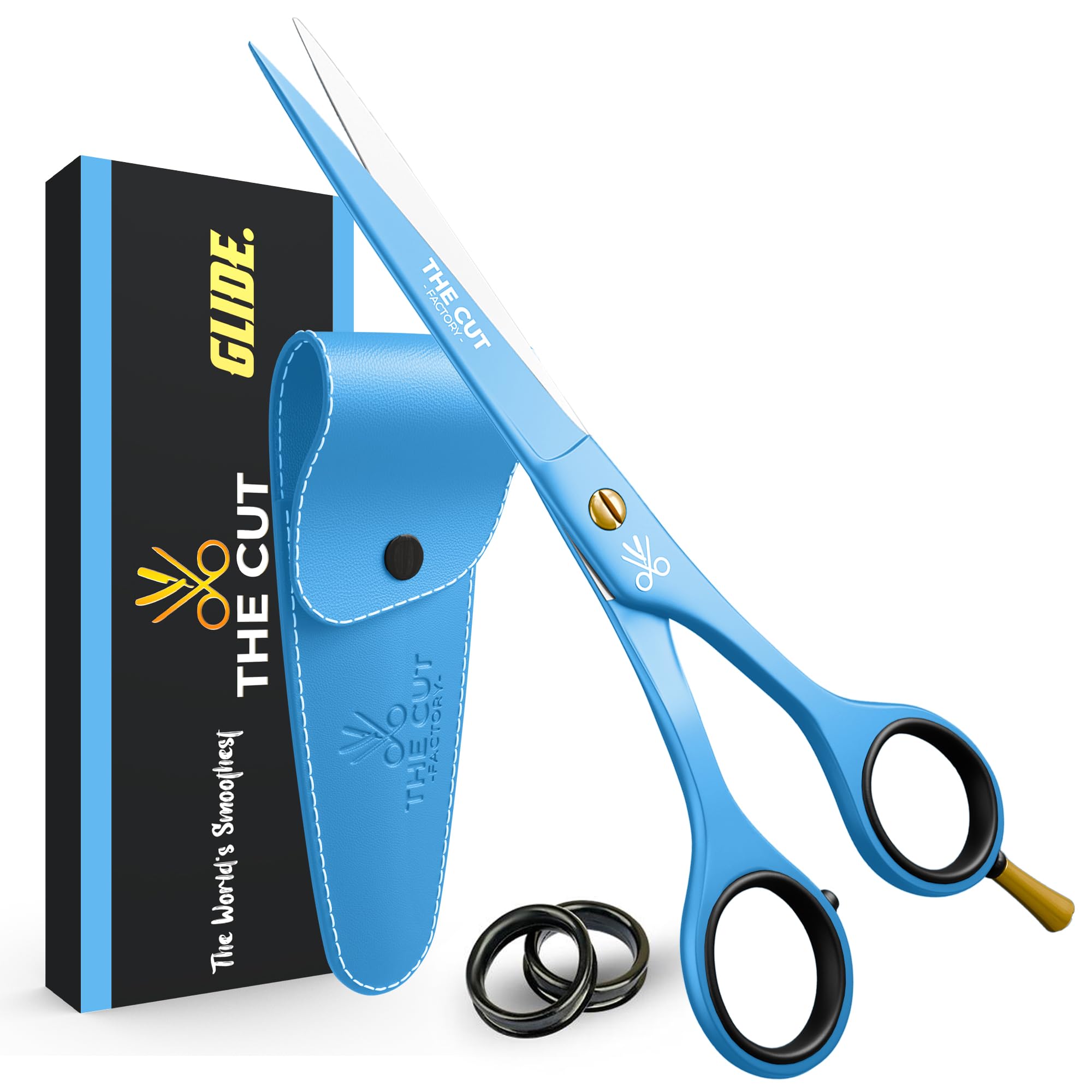 The Cut Factory- 6.5” Professional Hair Scissors - High Carbon 420 Stainless Steel Hair Cutting Scissors, Ultra-Sharp Barber Shears for Salon &amp; Home (Blue)