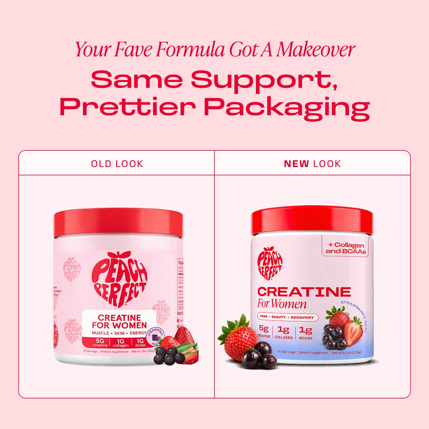 Peach Perfect Creatine for Women – Micronized Creatine Monohydrate Powder with BCAA & Collagen for Glute Strength Support, Boost Energy, Focus, Strength, and Endurance – Strawberry Acai, 30 Servings — Amazon image 3