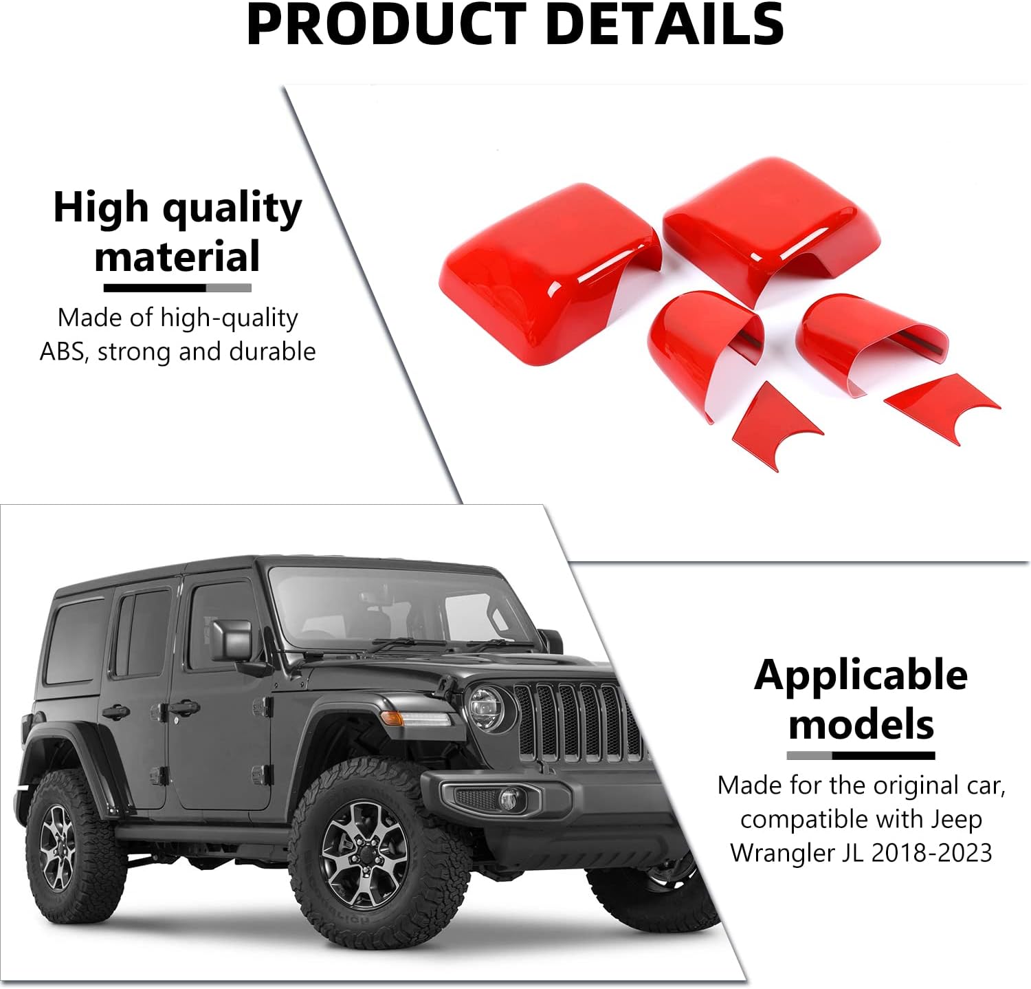 for JL Rearview Mirror Cover, 6PCS Rear View Side Mirror Trim Kit Compatible with 2018-2023 Jeep Wrangler JL & Gladiator JT, Red