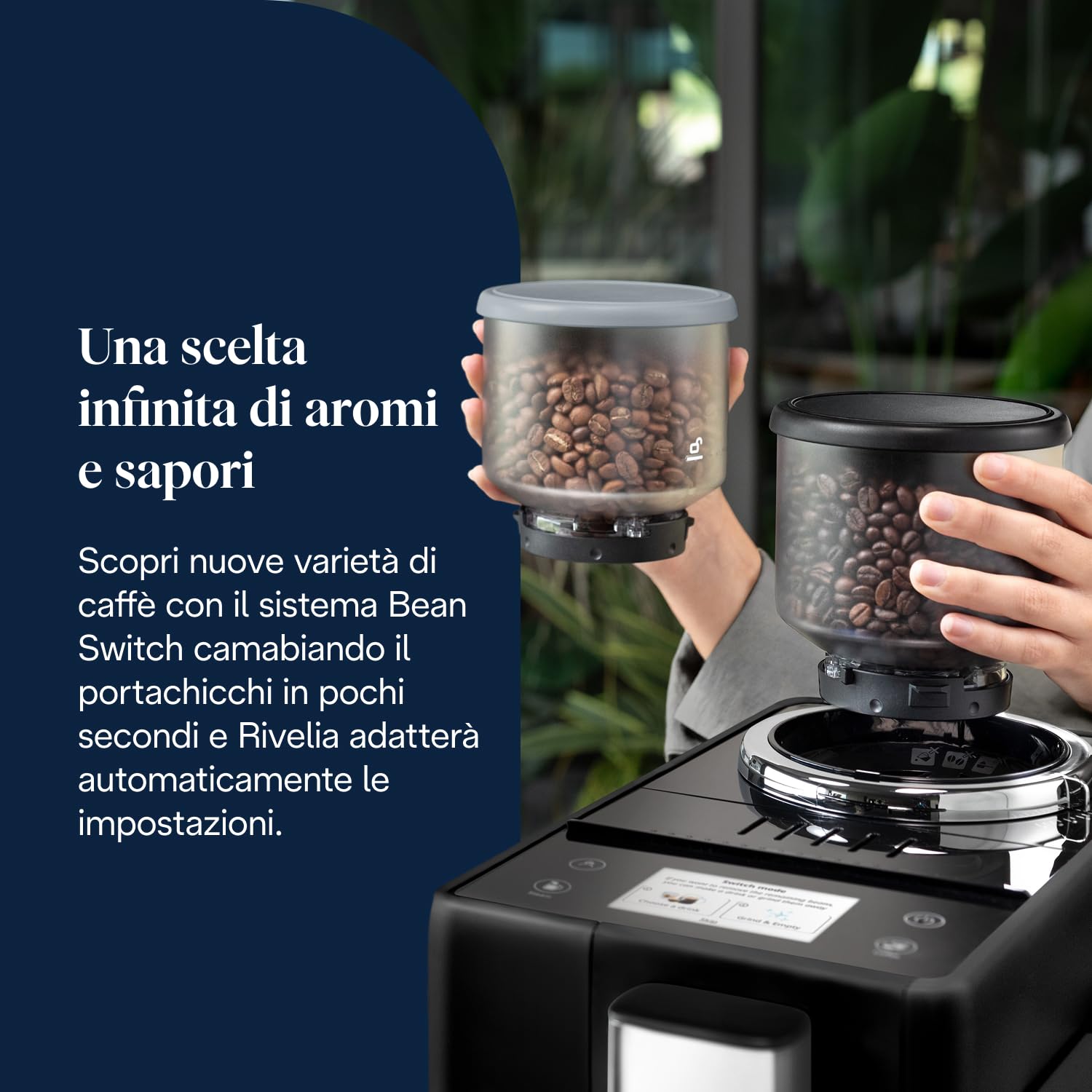 De’Longhi Rivelia – Perfetto Macchina da Caffè Automatica, Montalatte Classico, 8 Bevande in un Solo Tocco, Display Touch a Colori, Contenitori Chicchi di Caffè Intercambiabili, Nero (EXAM440.35.B)