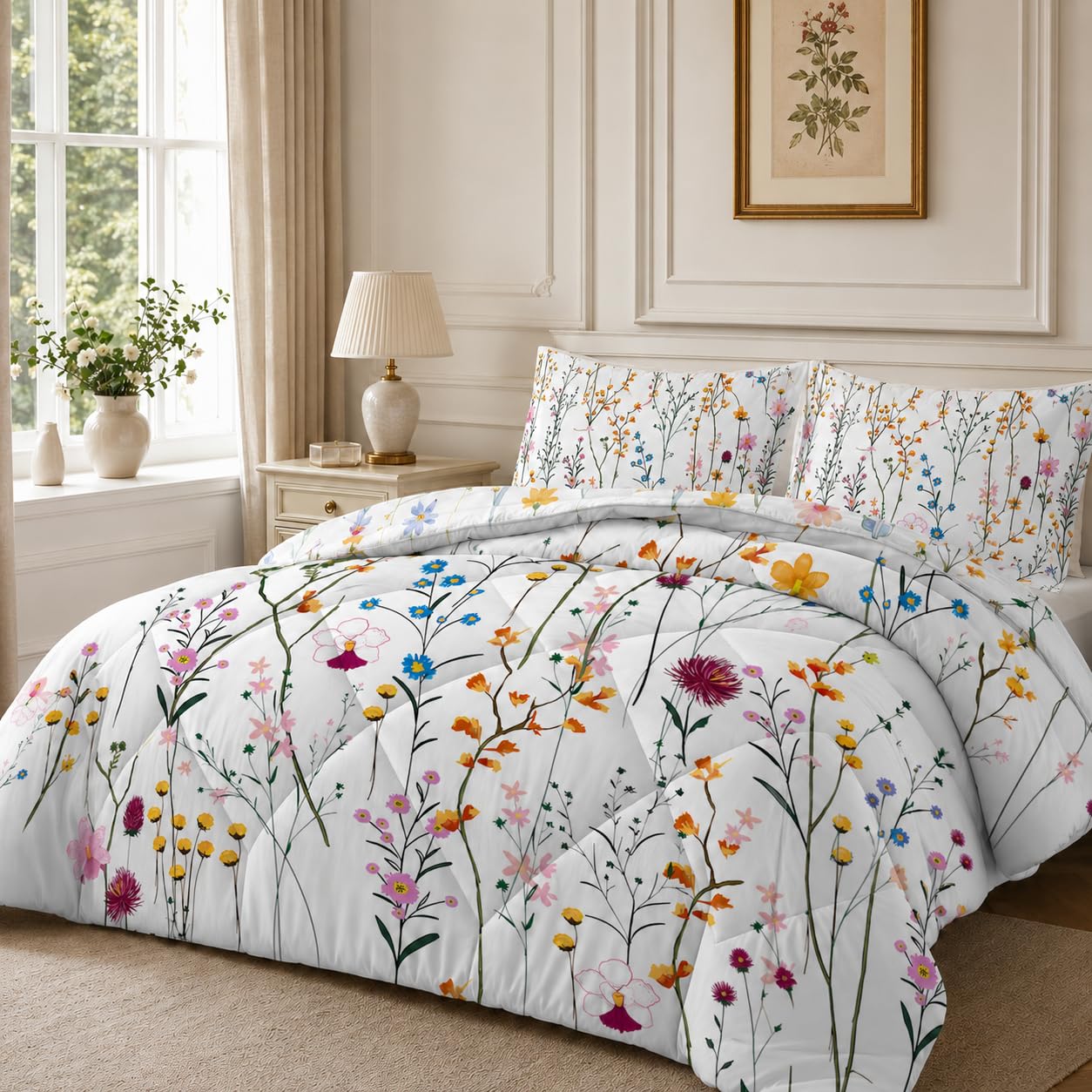 LSSLK Pink Florals King Size Duvet Reversible Coverless Duvet King Size, Soft All Seasons Comforter Machine Washable Microfiber Quilt with 2 Pillowcases, 220x230 cmPlant Trunk