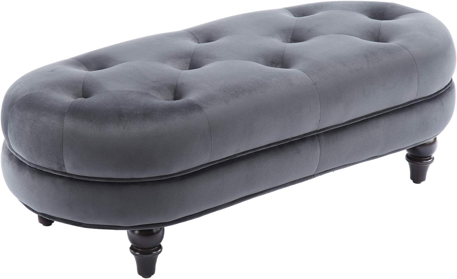JL Comfurni Footstool Velvet Bed End Stool Change Shoe Bench Sofa Stool Chaise Lounge Bench Seat Wooden Leg (Dark Grey)