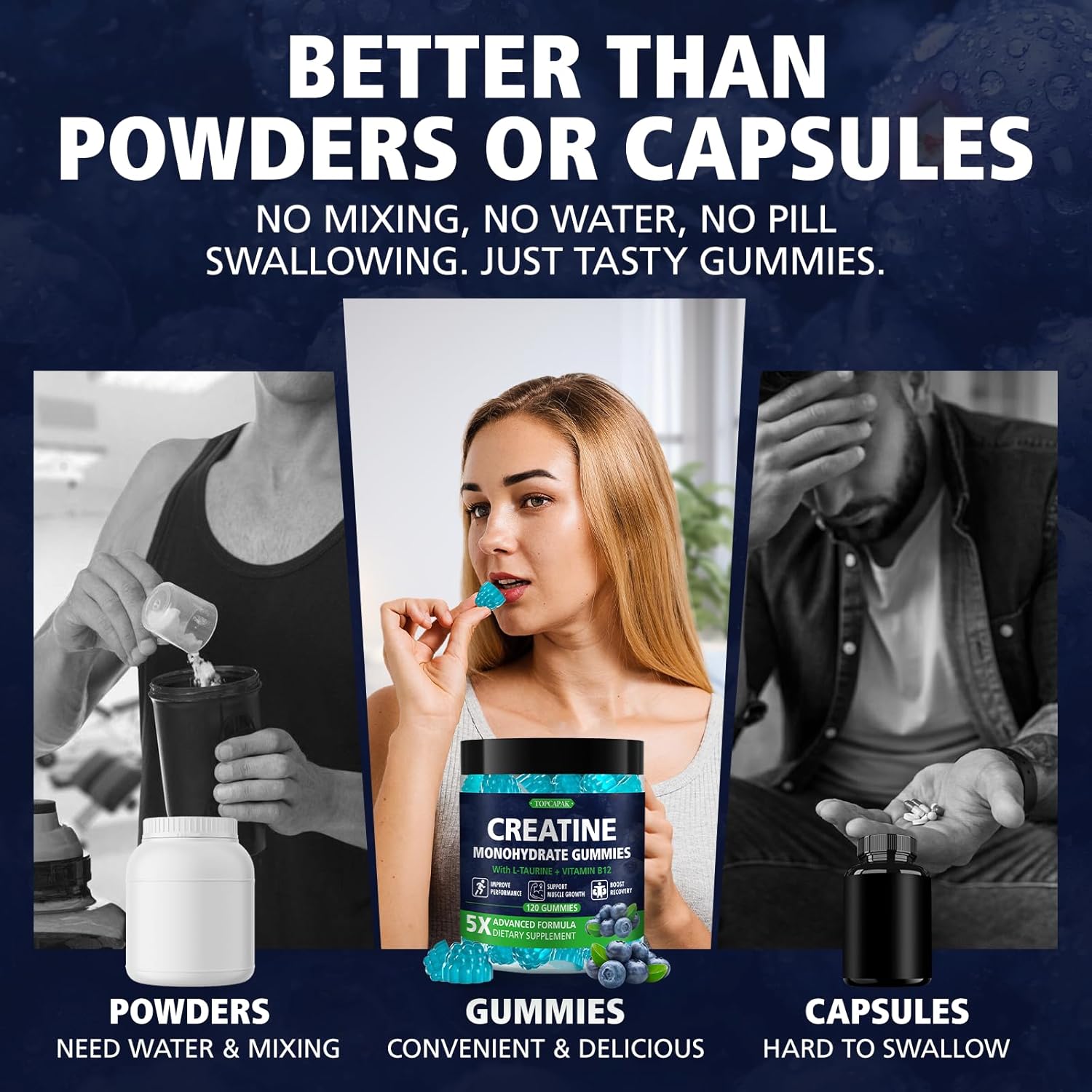 Creatine Monohydrate Gummies for Men & Women - Blueberry Flavor, Raspberry-Shaped - Chewable Creatine Gummy with Taurine & Vitamin B12, 5g Creatine per Serving, 120 Gummies - Image 9