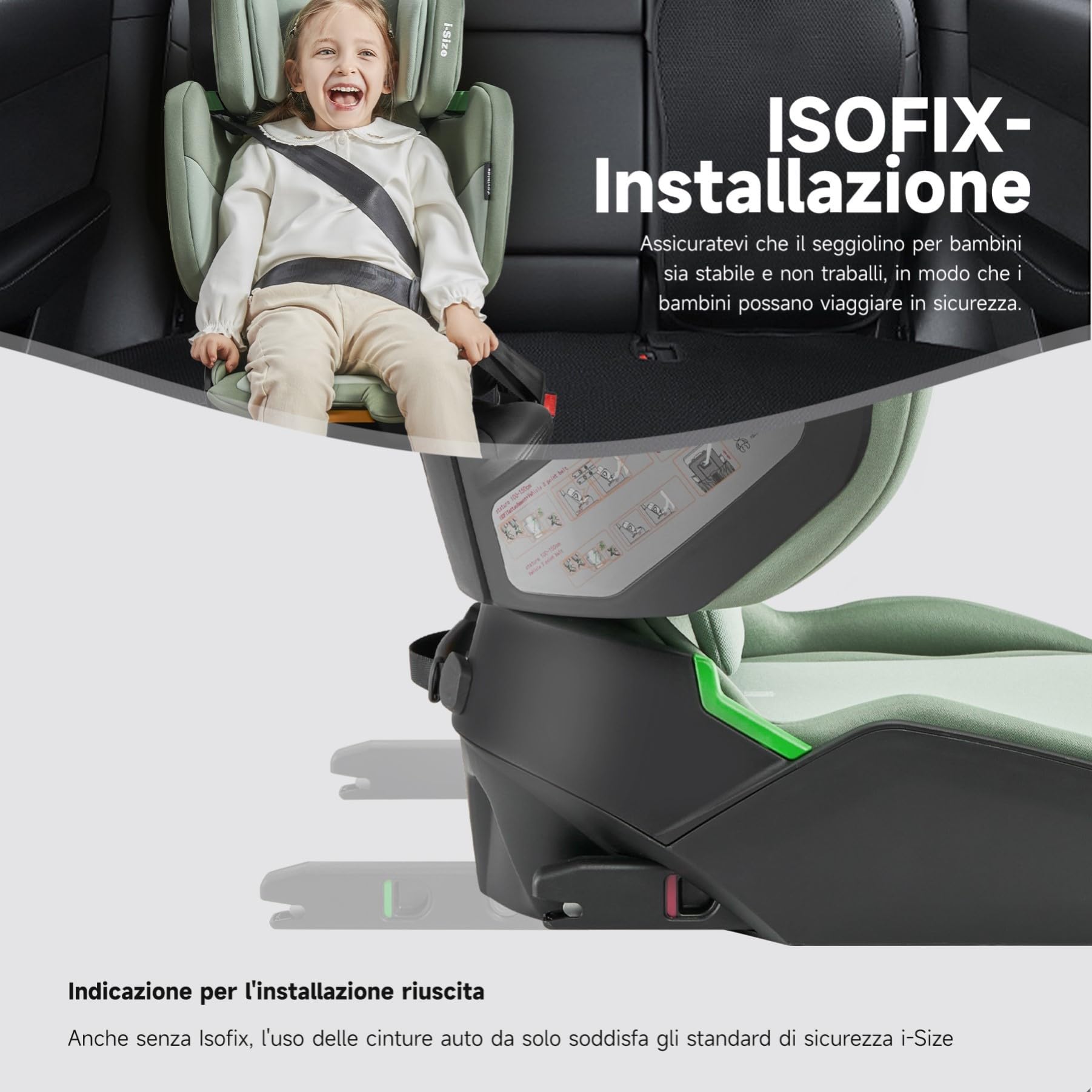 Jovikids i-Size Seggiolino Auto ISOFIX, Pieghevole Alzatina Auto per Bambini ECE R129, circa 3-12 anni/100-150cm, Altezza e larghezza regolabili