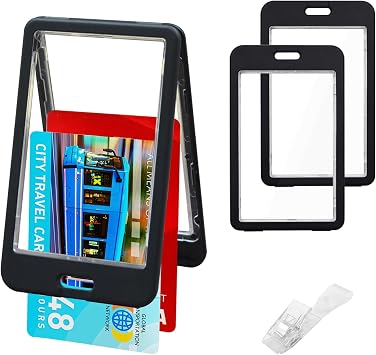 3pack Vertical ID Badge Holder Double-Sided Transparent Name Tag Holder Waterproof Heavy Duty Id Card Holder for Office School ID Credit Cards Exhibition Cards Black