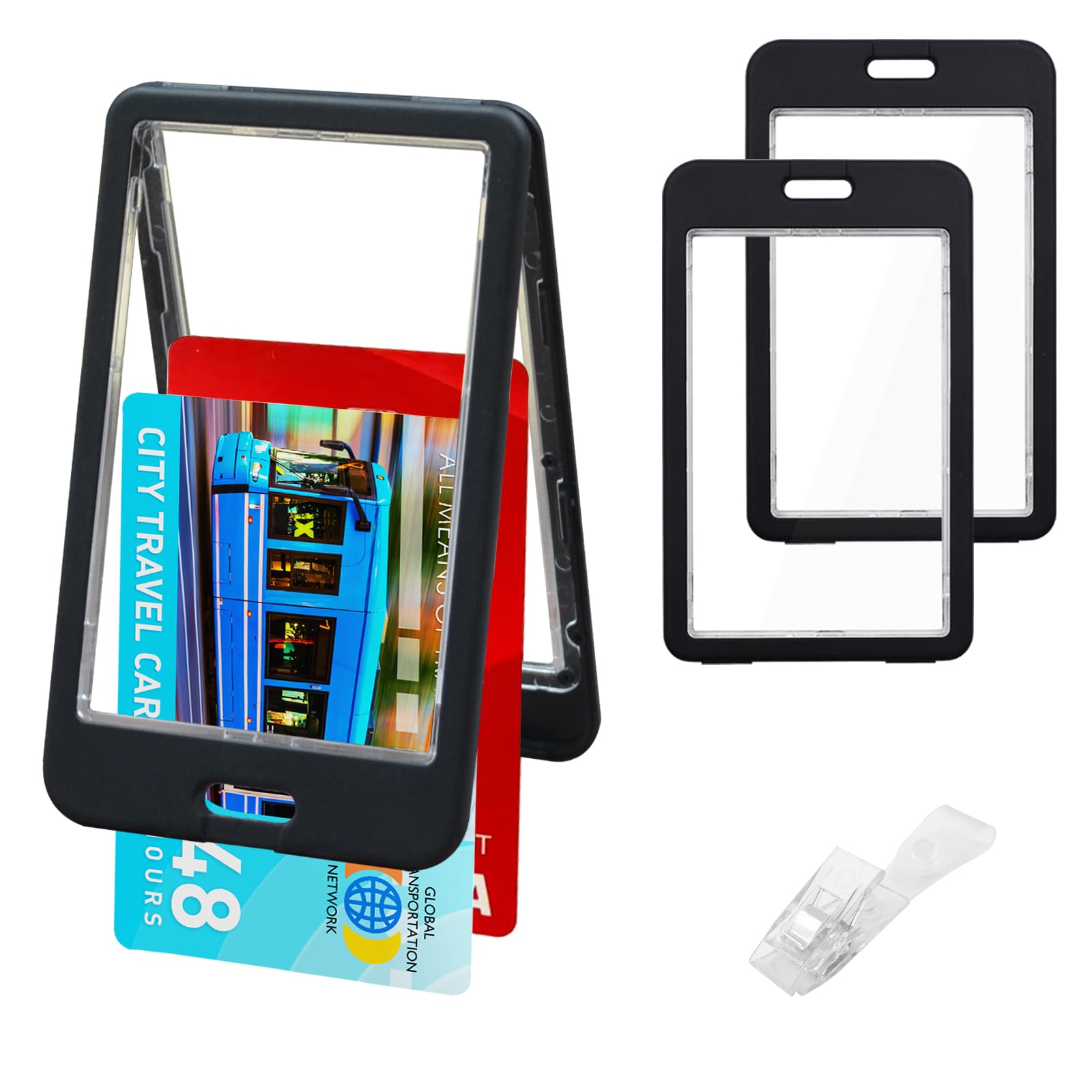 BOKOVNGEE 3pack Vertical ID Badge Holder Double-Sided Transparent Name Tag Holder Waterproof Heavy Duty Id Card Holder for Office School ID Credit