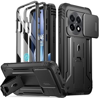 Poetic Revolution Case for OnePlus 13R 5G [Slide Camera Cover] Built-in Screen Protector [Works with Fingerprint ID] [2 Front Frames] Shockproof Full Body Case with Kickstand - Black