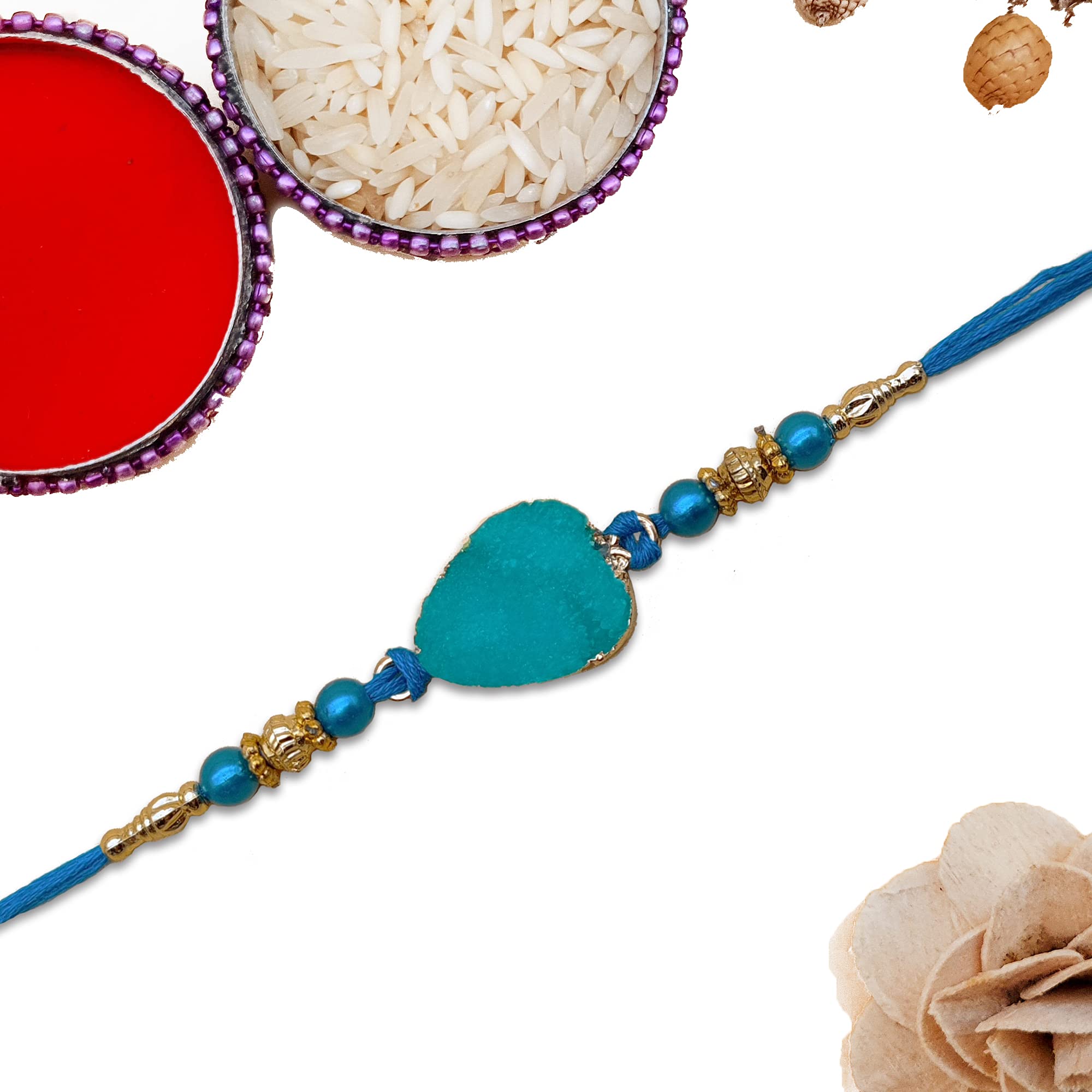 The Purple Tree Designer Semi Precious Stone Agate Rakhi For Brother with roli chawal (Pack Of 1) Designer rakhi for brother, rakshabandhan gift (Blue) (B08D6RHRNC) Amazon Price History, Amazon Price Tracker
