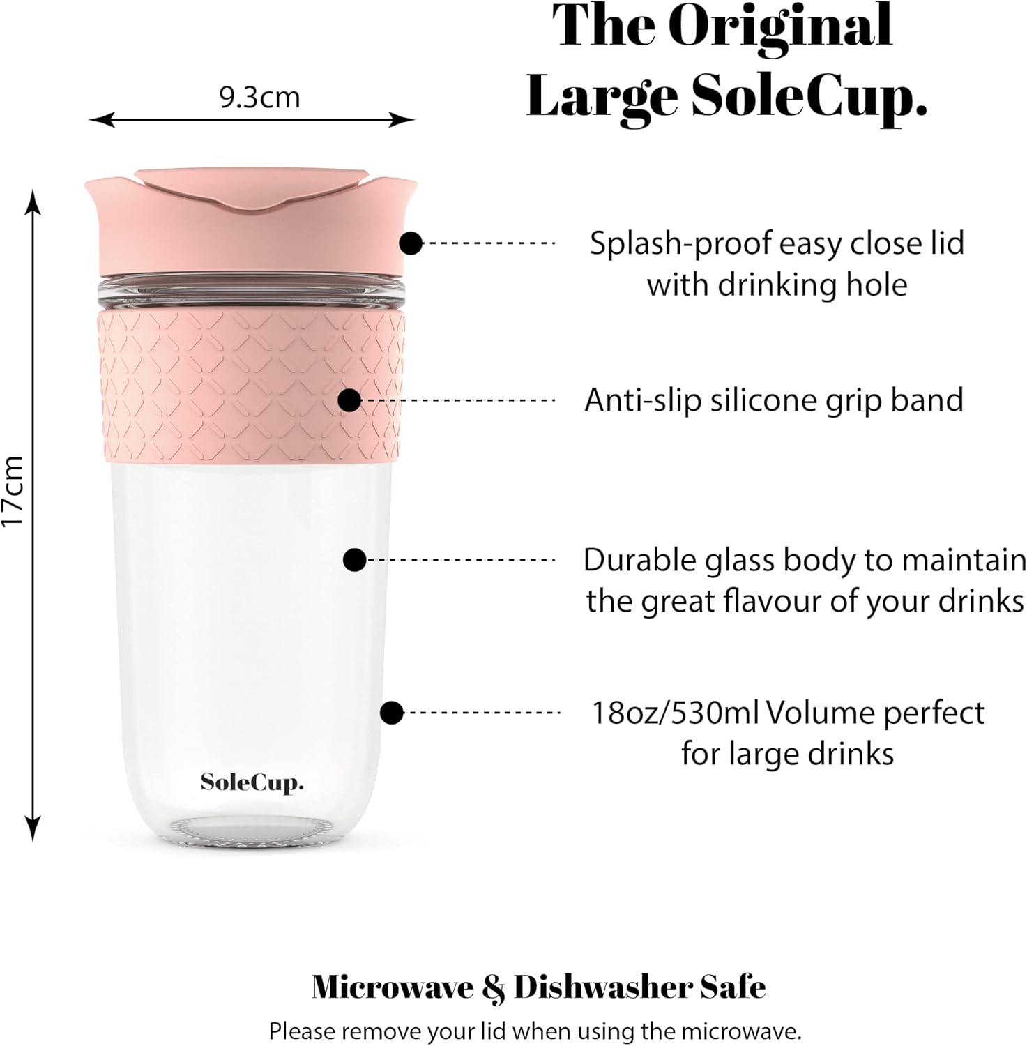 Large Travel Mug - Reusable Insulated Coffee Mug - 18oz/530ml BPA-Free Hot Drink Travel Mug with Lid & Silicone Band (Pink, 18oz) - Image 2
