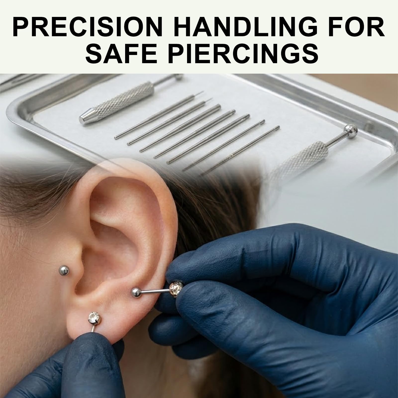 7 Pcs Piercing Ball Grabber and Opener Set - 16G 18G Compatible Piercing Taper Insertion Tool, Stainless Steel Piercing Tools to Change Jewellery, Flat Back Earring Applicator for Ears Nose Lip — view 4