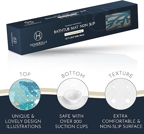 Miniatura 4 de Homerella Tapete de baño para bebé, antimoho, resistente al moho, antideslizante, para niños y adultos, 40 x 16 pulgadas de largo con ventosas para