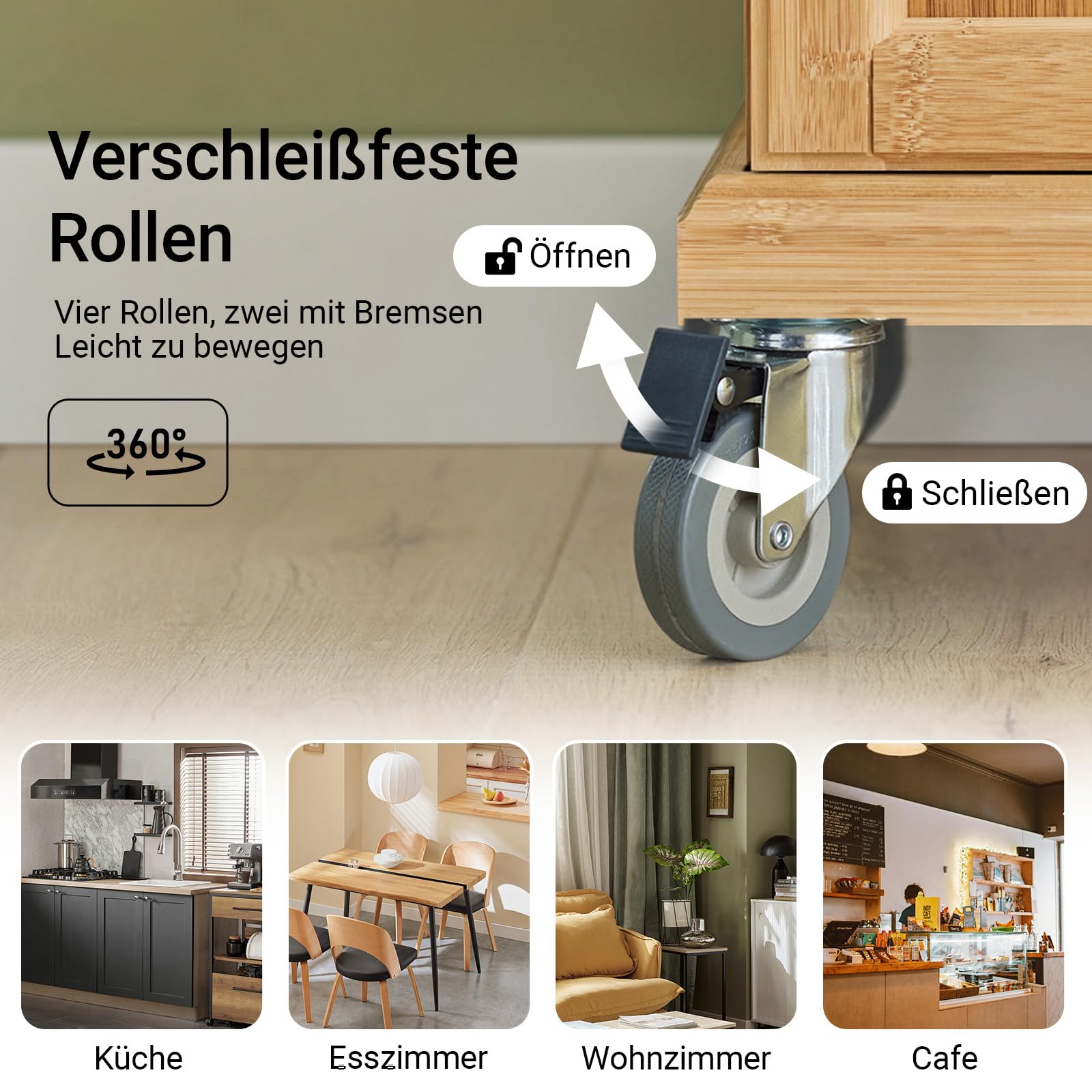 SoBuy Servierwagen mit Rollen Küchenwagen mit Arbeitsplatte aus Edelstahl, platzsparender Küchenrollwagen aus Bambus für kleine Küchen, Servierwagen Outdoor mit Schublade Natur B74×H92×T46 cm FKW13-N