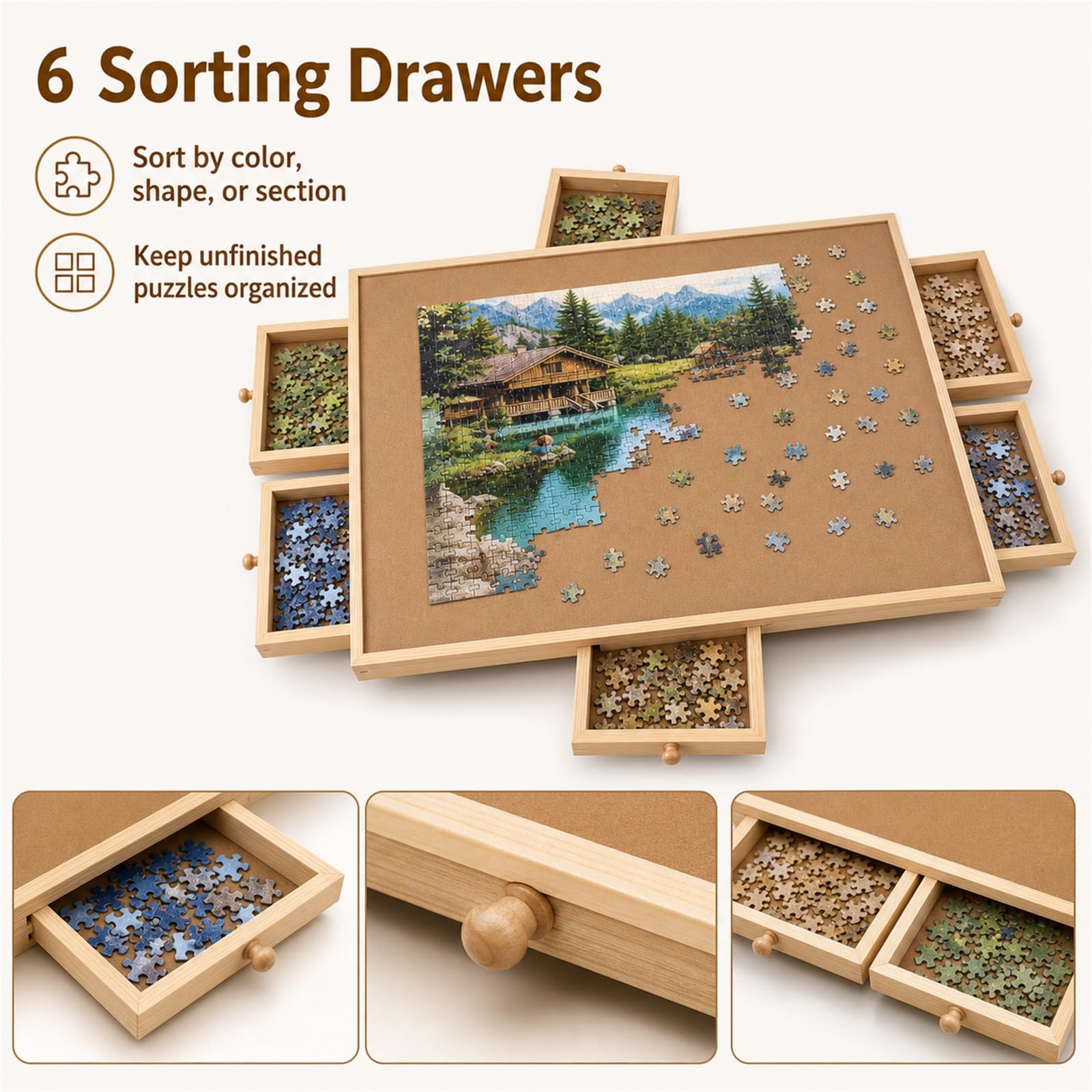 Porta Puzzles Portatile,Tavole per Puzzle,Tavolo da Puzzle Portatile,con 6 Cassetti,Base Rotante A 360°,Ideale per Adulti E Appassionati di Puzzle