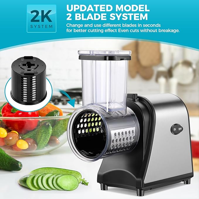 Picadora de Carne Eléctrica 250W con 5 Cuchillas Rallador Ensalada miniatura 4