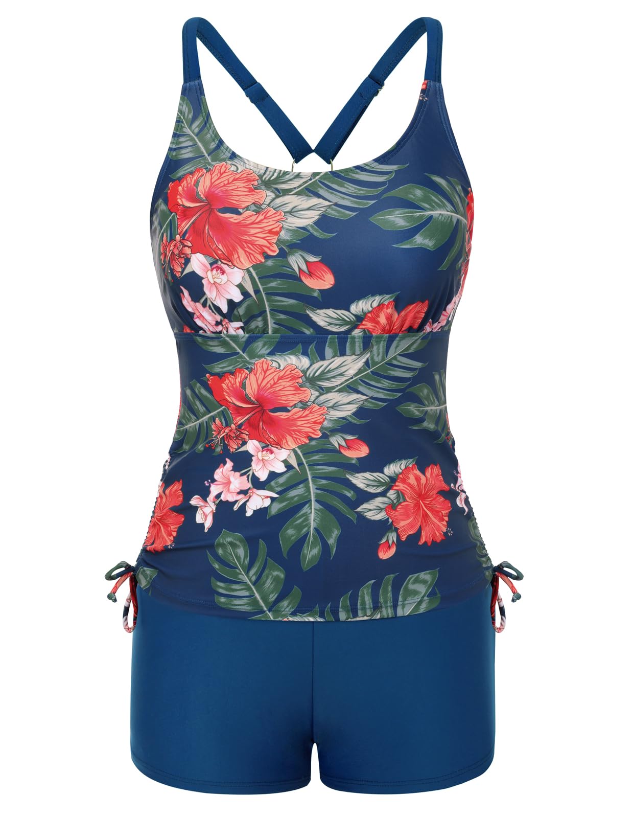 JASAMBAC Tankini Damen Zweiteiliger Badeanzug Bauchweg Tankini Oberteil Und High Waist Badeshorts Komfortabel Bademode Mit Verstellbare Schultergurte Sportlich Strandmode