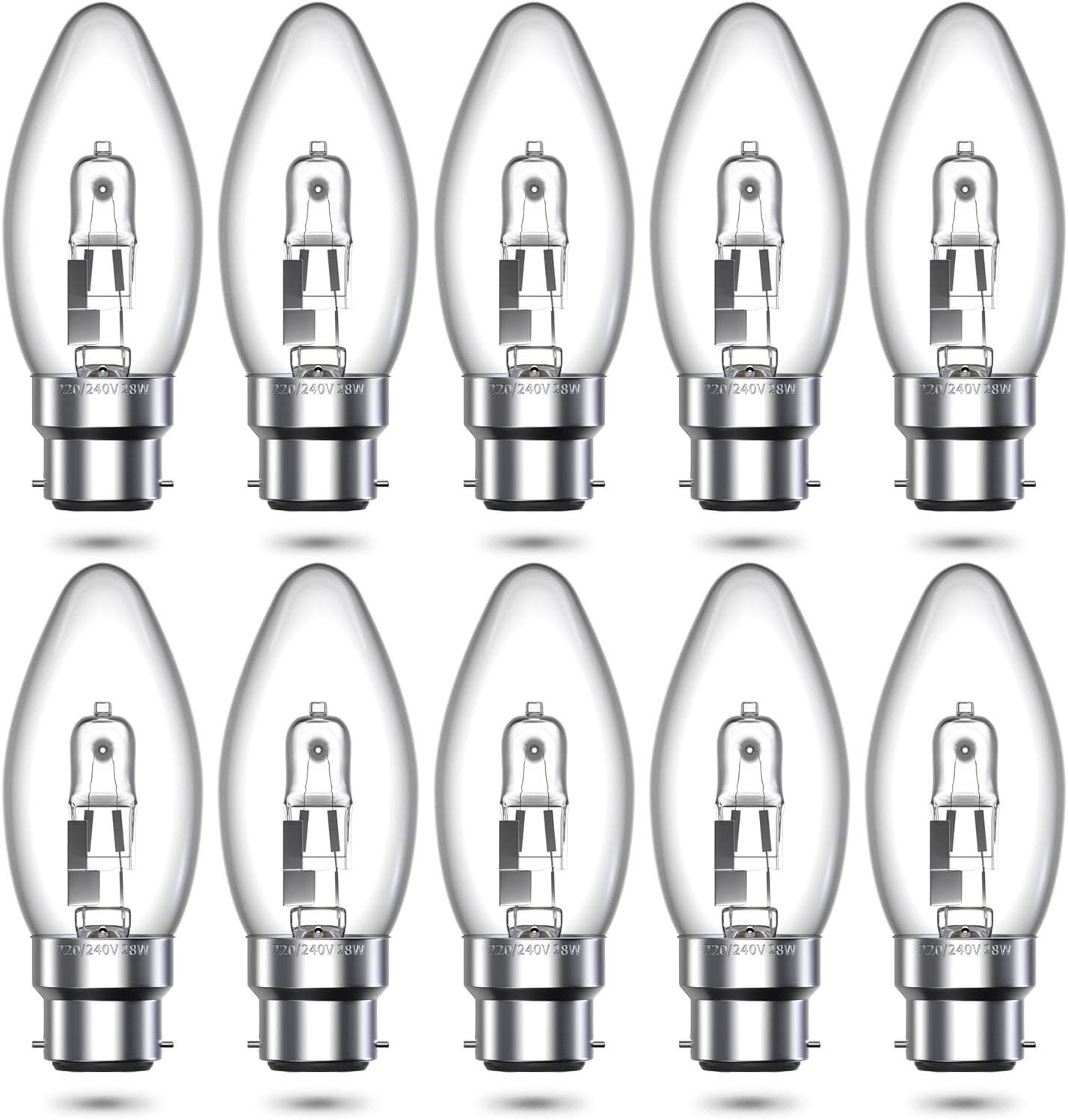10 x 42 Watt=60 Watt Halogen Candle Light Bulb BC B22 Cap 240v Amazon.co.uk