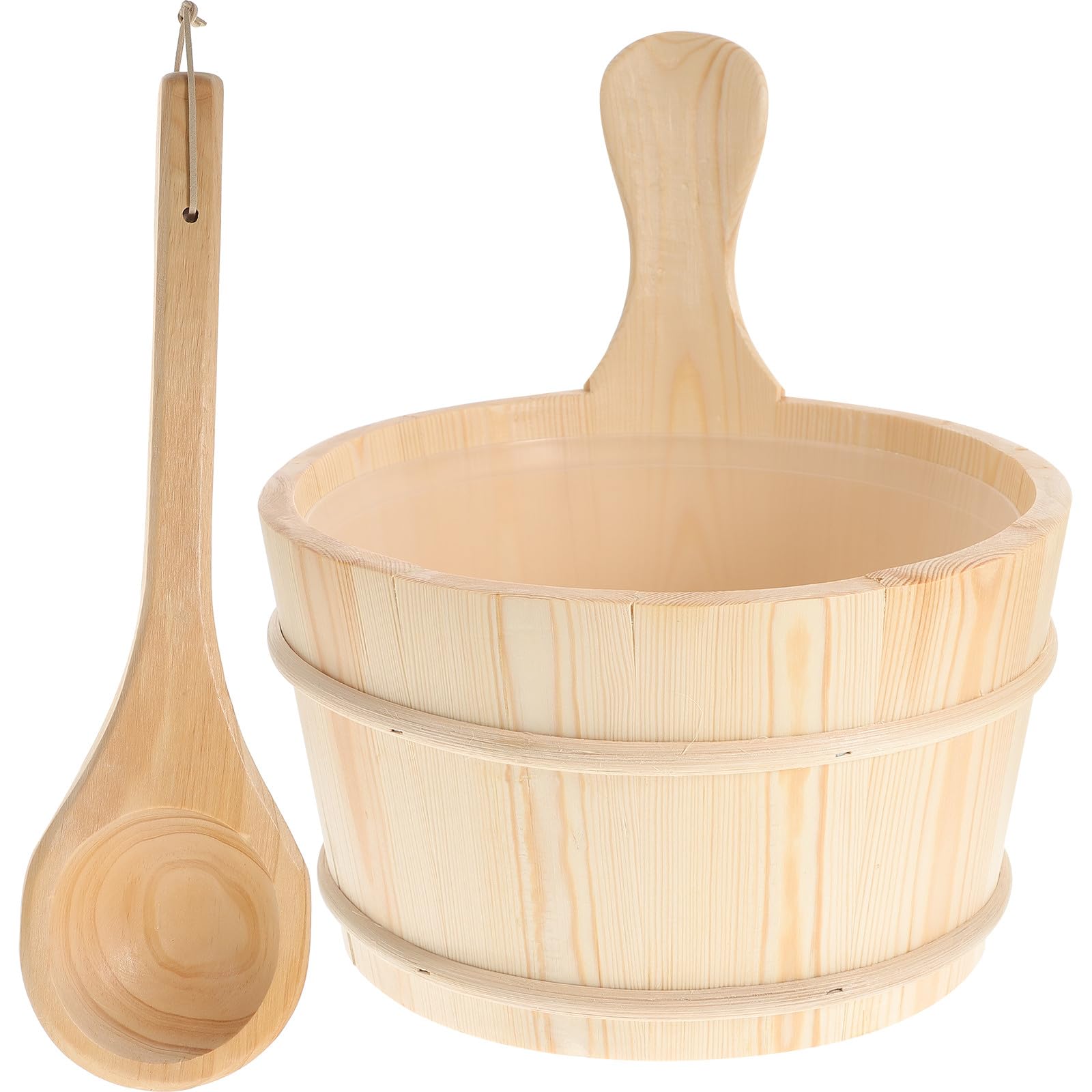 Seau et louche pour sauna style tonneau en bois beige 2 pièces pour rituel de détente