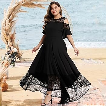 Amazon.com: LALAGEN Womens Plus Size Casual Lace Cold Shoulder Long Plain  Evening Party Maxi Dress Black L : Clothing, Shoes \u0026 Jewelry