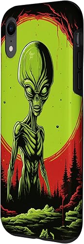 Vista 17 de iPhone 13 Pro Max Cute Green Alien Head UFO Space Face Alien Case