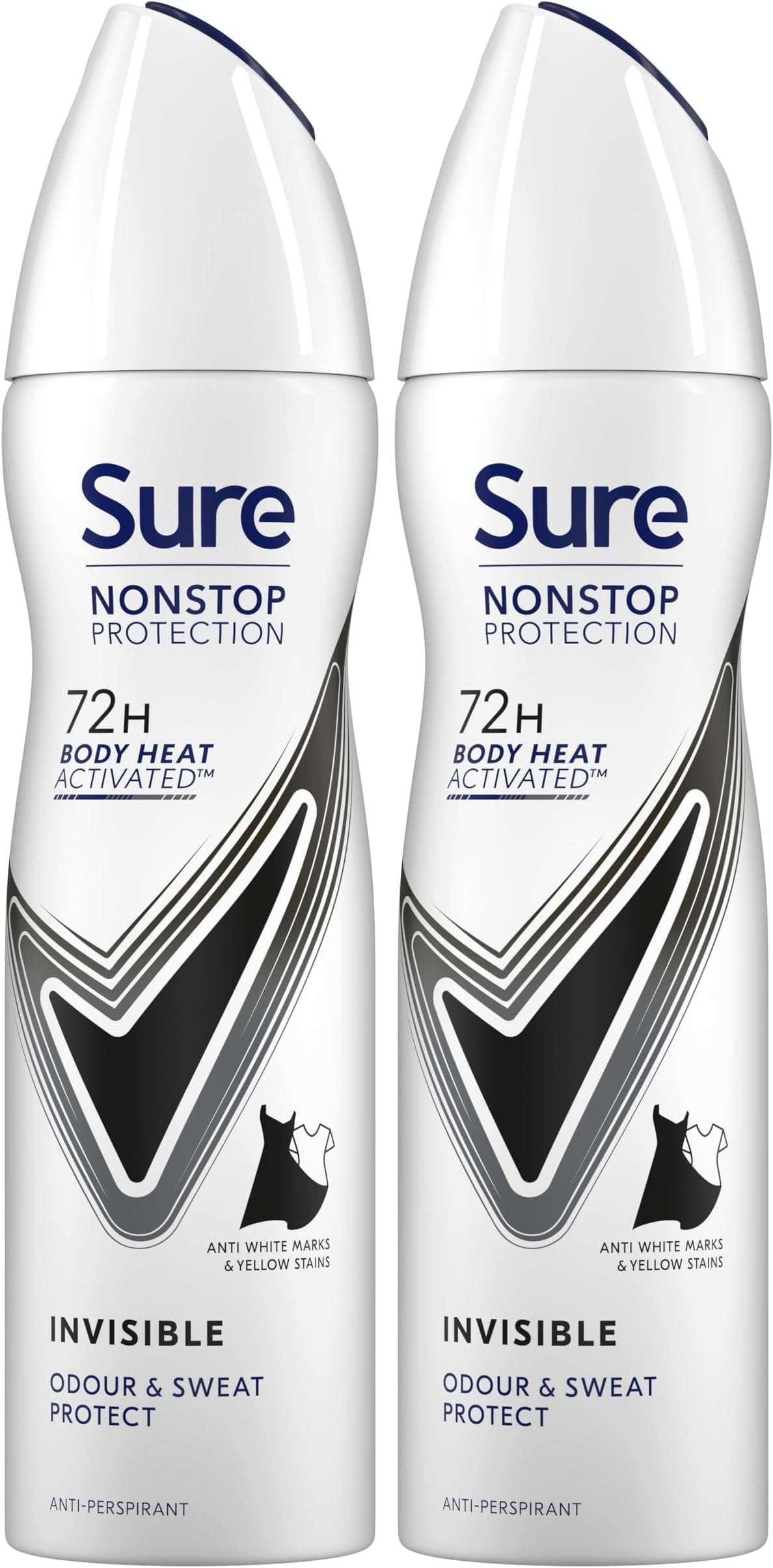 Sure Invisible Black & White Nonstop Protection deodorant spray that protects against white marks and yellow stains Anti-perspirant Deodorant Aerosol 72h protection against sweat and odour 150 ml