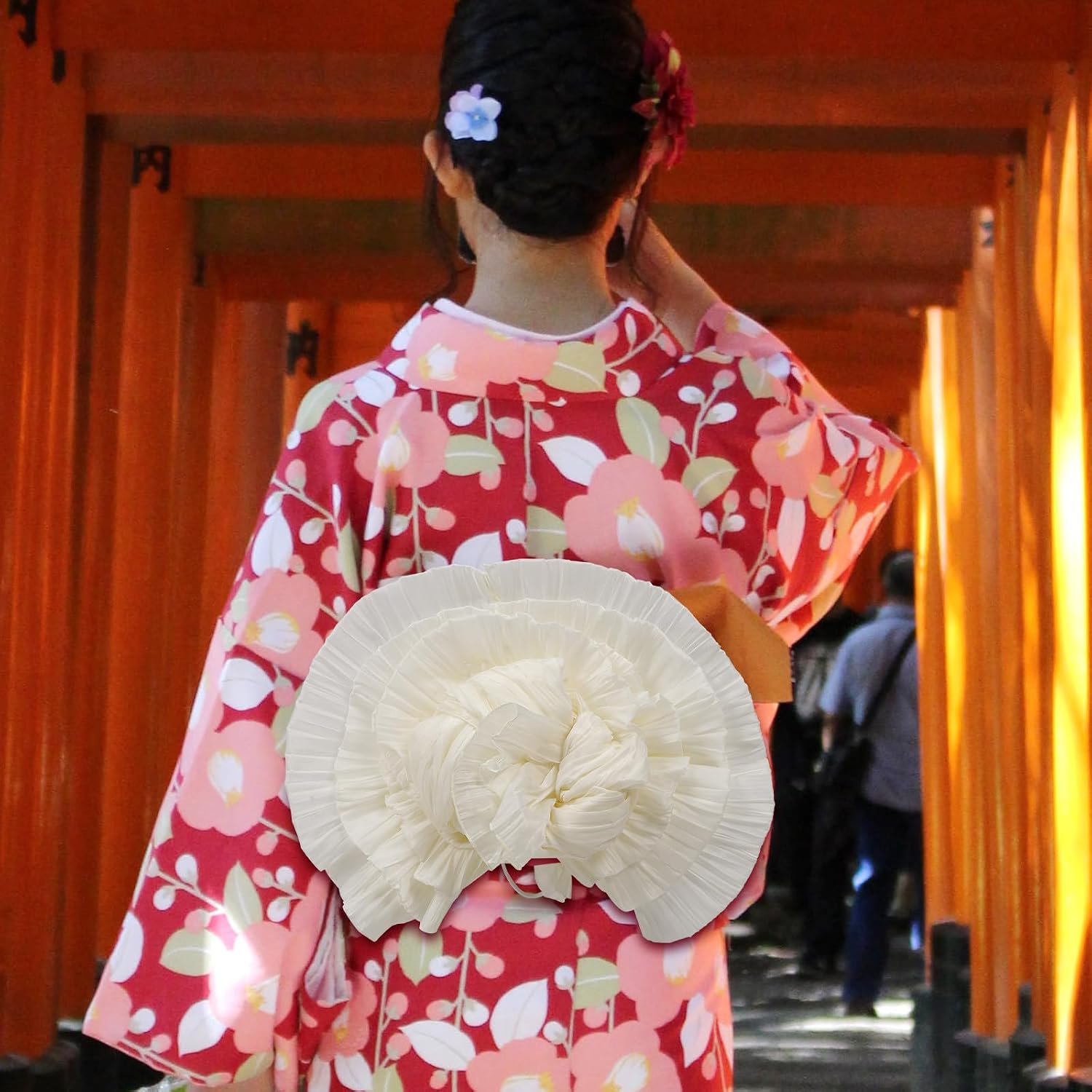 Japanese Style Yukata Waist Belt for Women, Wide Floral Decorative Waistband Made of Breathable Weaving Fabric, Easy to Take, for Matching Japanese Style Skirts and Thin Coats