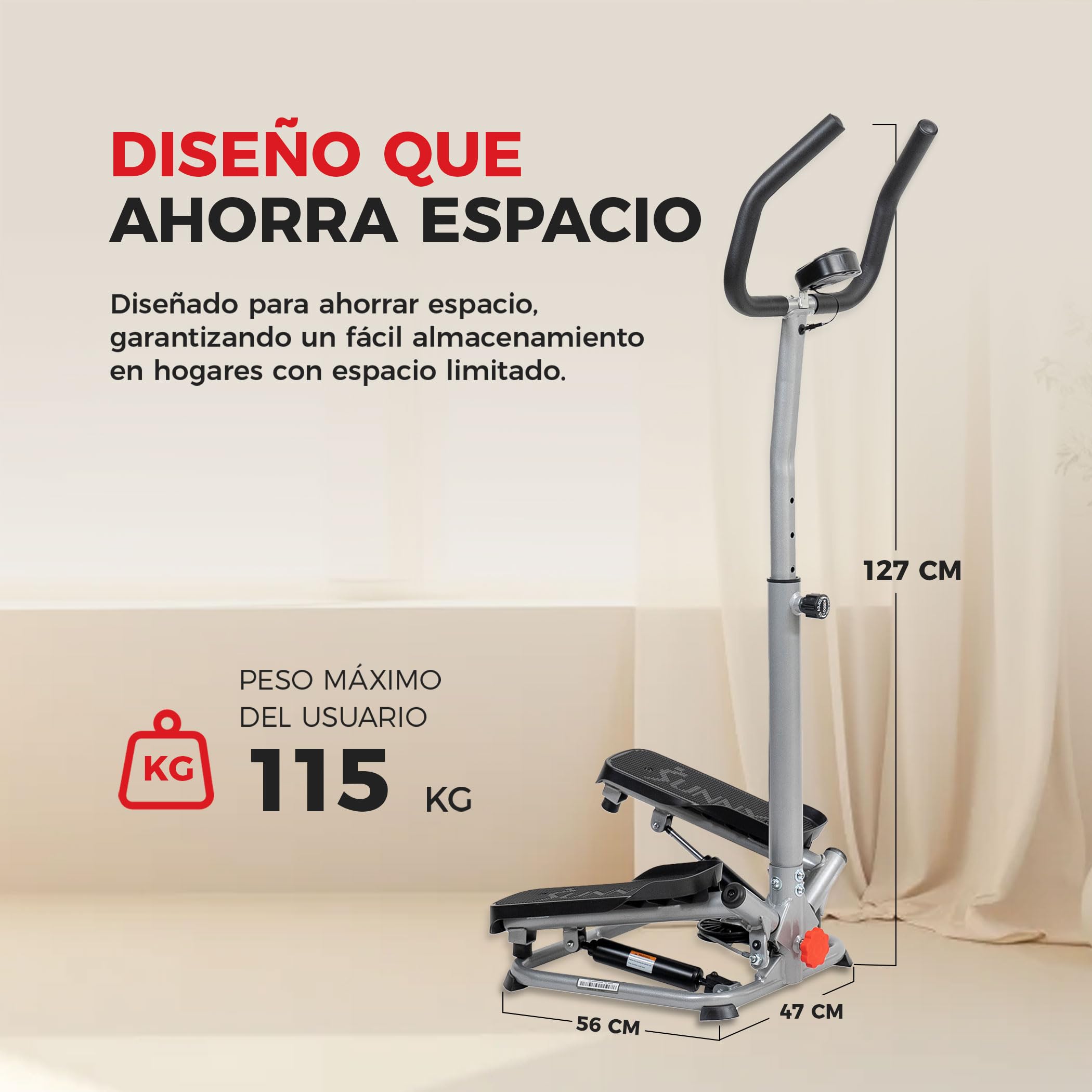 Sunny Health & Fitness Stepper con Manillar para Entrenamiento Cardio Casa | Adjustable Handlebar, Dual Hydraulics, 115-180 kg Capacidad, Cardio en Casa, App SunnyFit, Sensores de Pulso