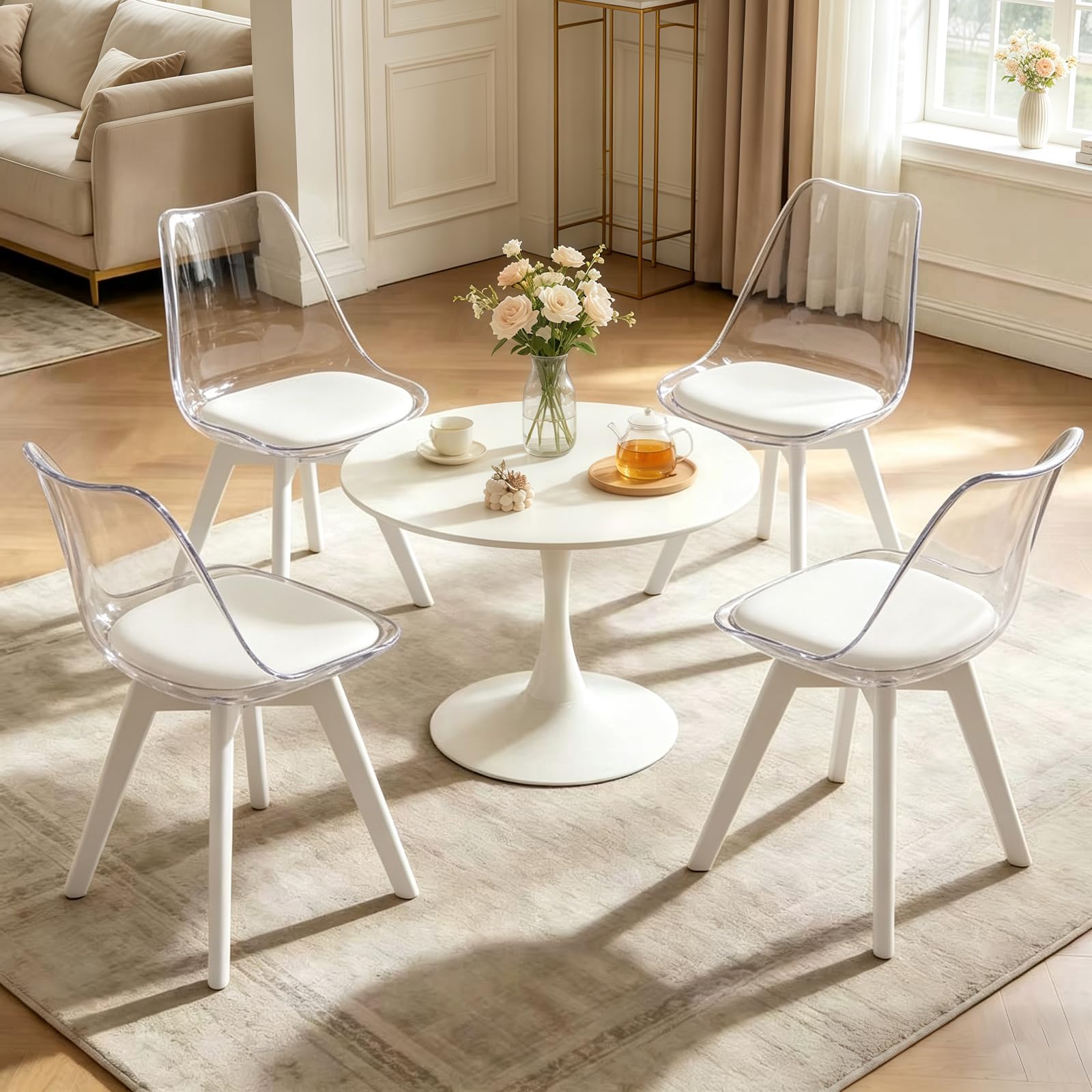 Set Da 2 Sedie Da Pranzo,Sedie Moderne Da Pranzo E Cucina Con Schienale Curvo,Sedie Decorative Imbottite(Bianco Trasparente)