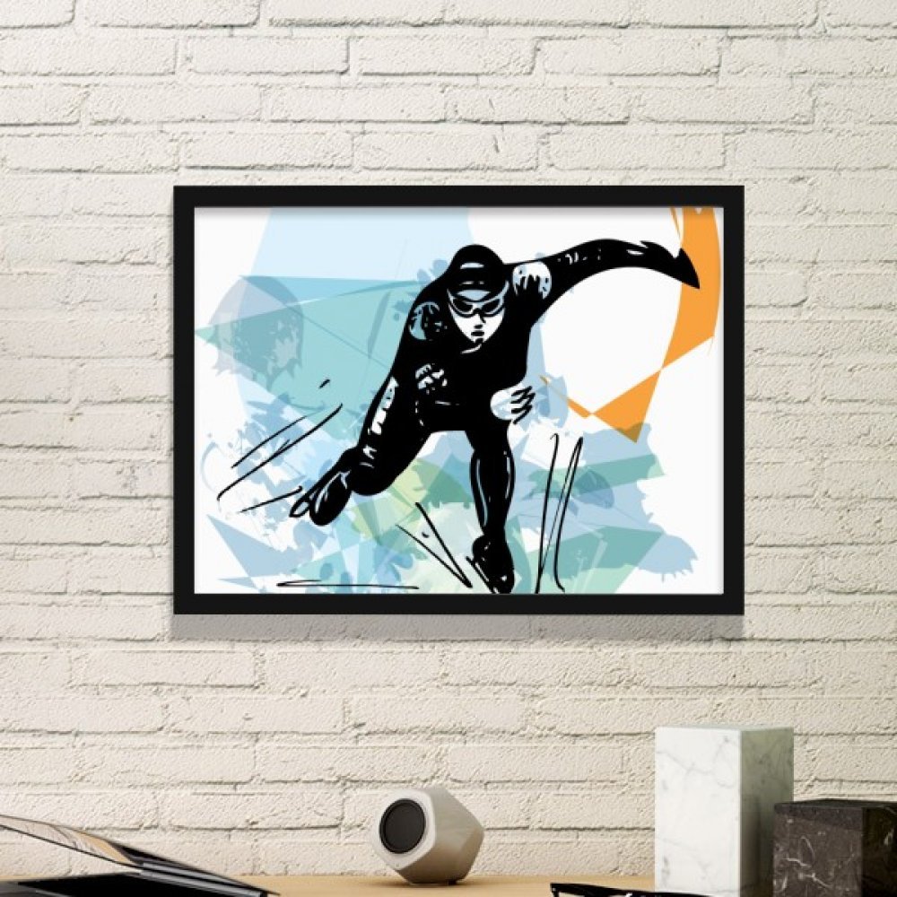 Cadre photo patinage de vitesse aquarelle noir petit format