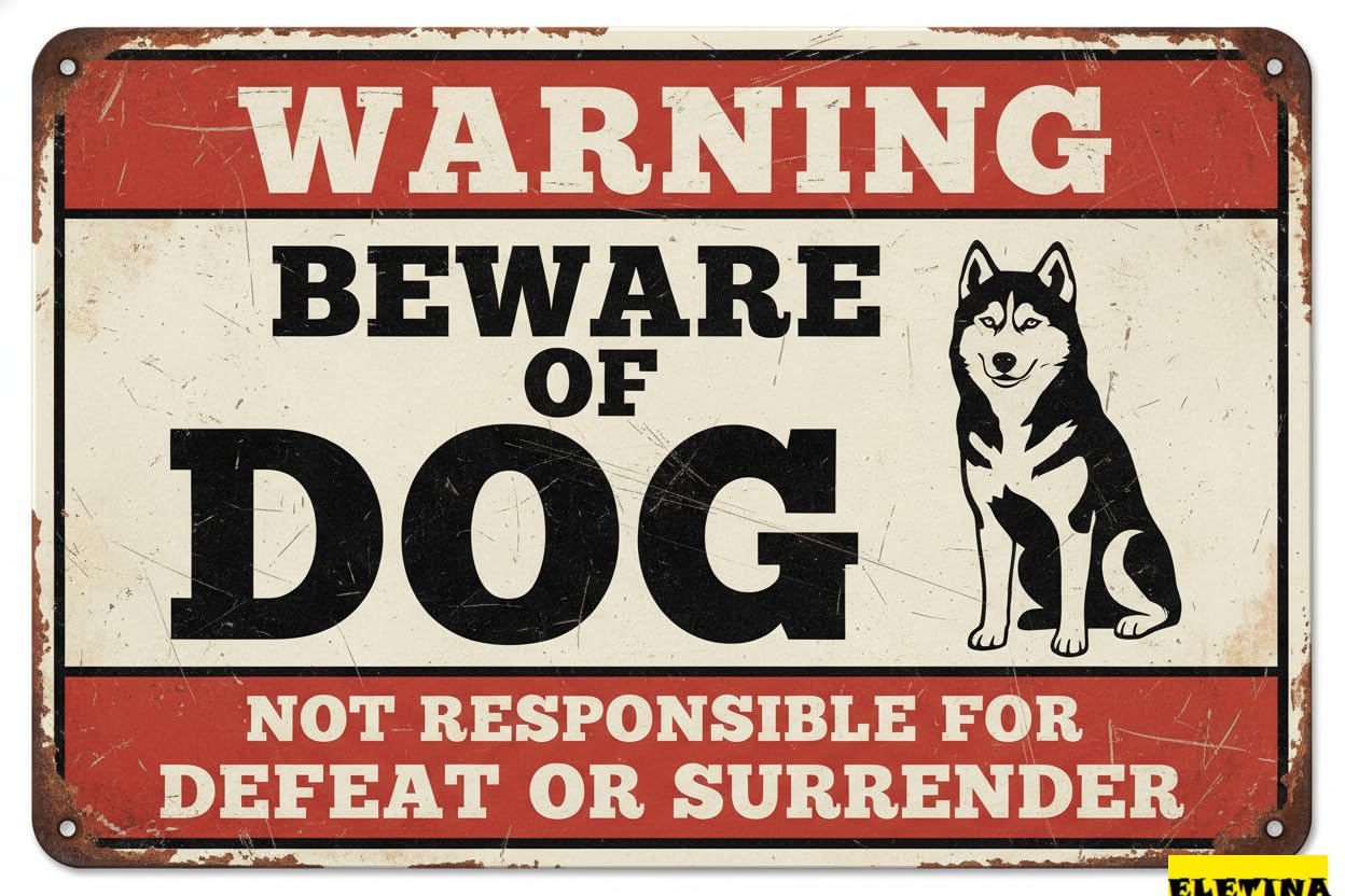 Vintage Metal Tin Sign for Man Cave Beware Of Dog Husky Warning Beware Of Dog S Fence Outdoor Farm Garden Gate Home Yard Decor 8x12 Inch Private Property Decorative