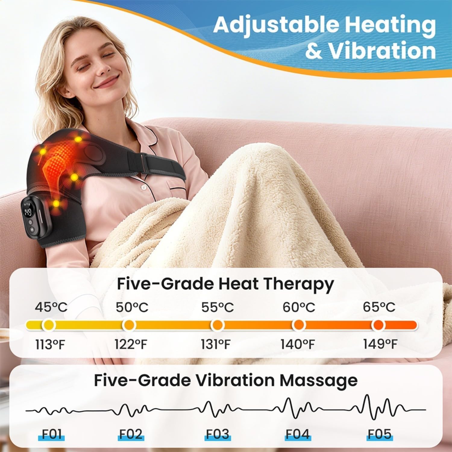 Hewelth Masseur D'épaule Triple Method, Doté De Fonctions De Thermothérapie, De Massage Et De Compression Par Coussins Gonflables (Noir,Télécommande)