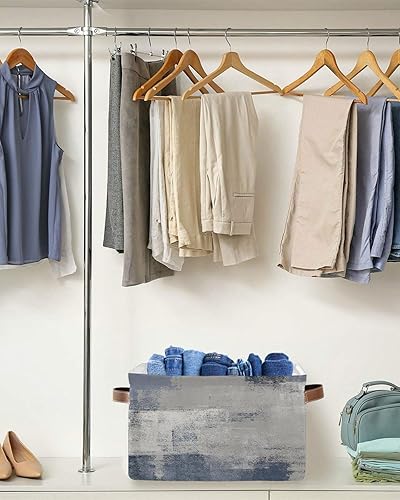 Miniatura 5 de Canastas de almacenamiento grandes abstractas modernas, color azul y gris, pintura al óleo, estética artística, caja de almacenamiento plegable,