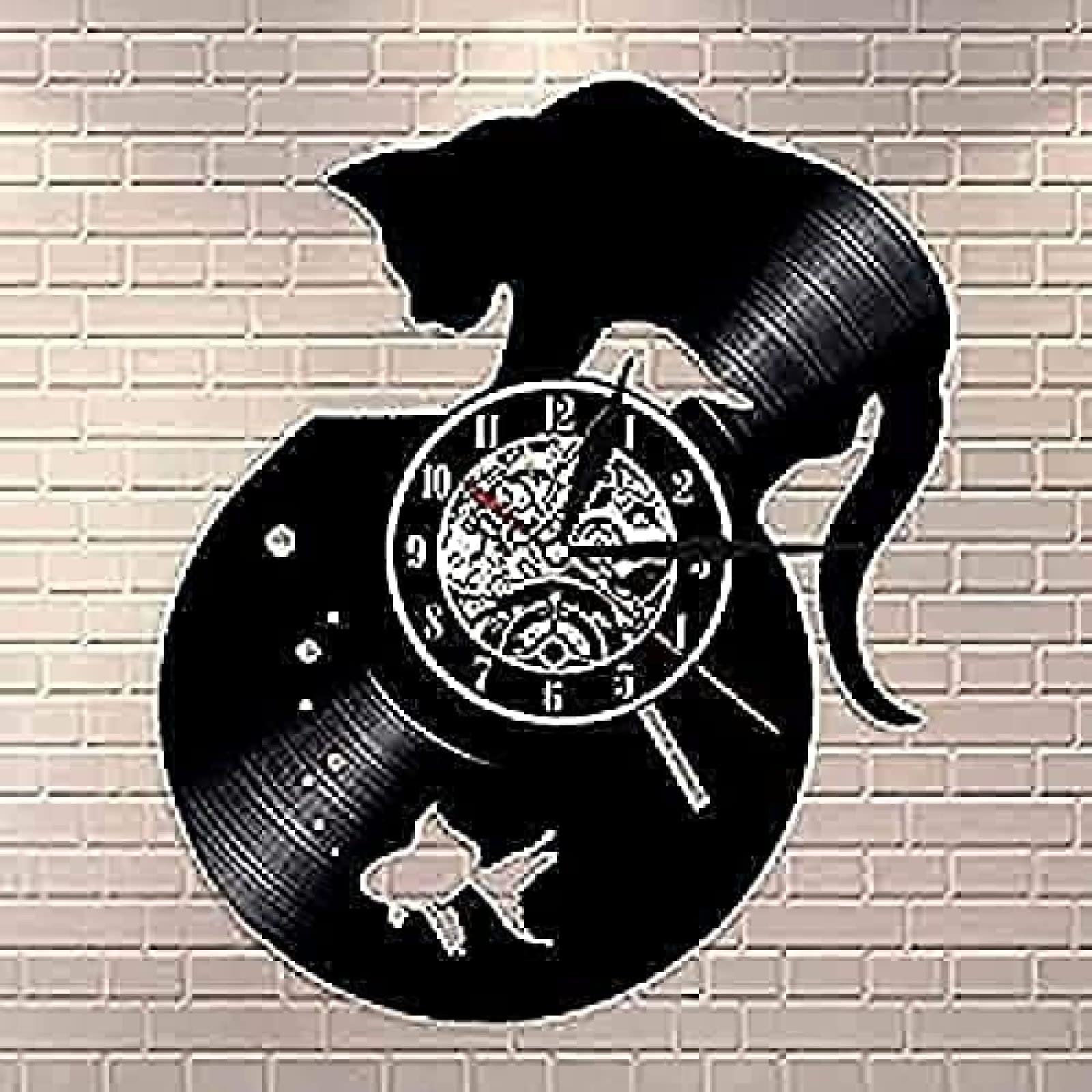 Horloge murale chat et bocal poisson silencieuse Kittenative à chiffres arabes