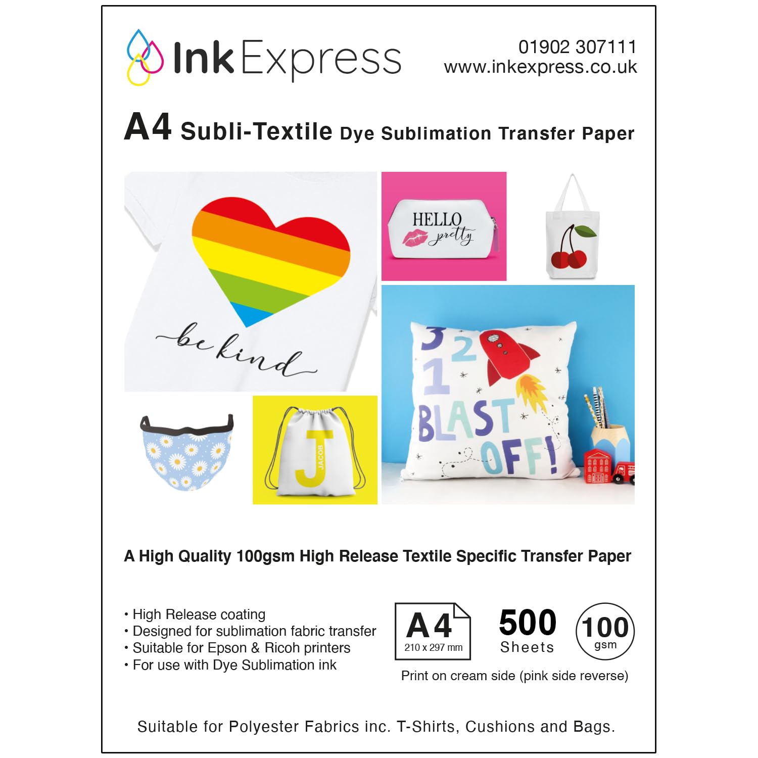 Ink Express Subli-Textile High Release (HR) 100gsm Sublimation Paper 500 Sheet Pack