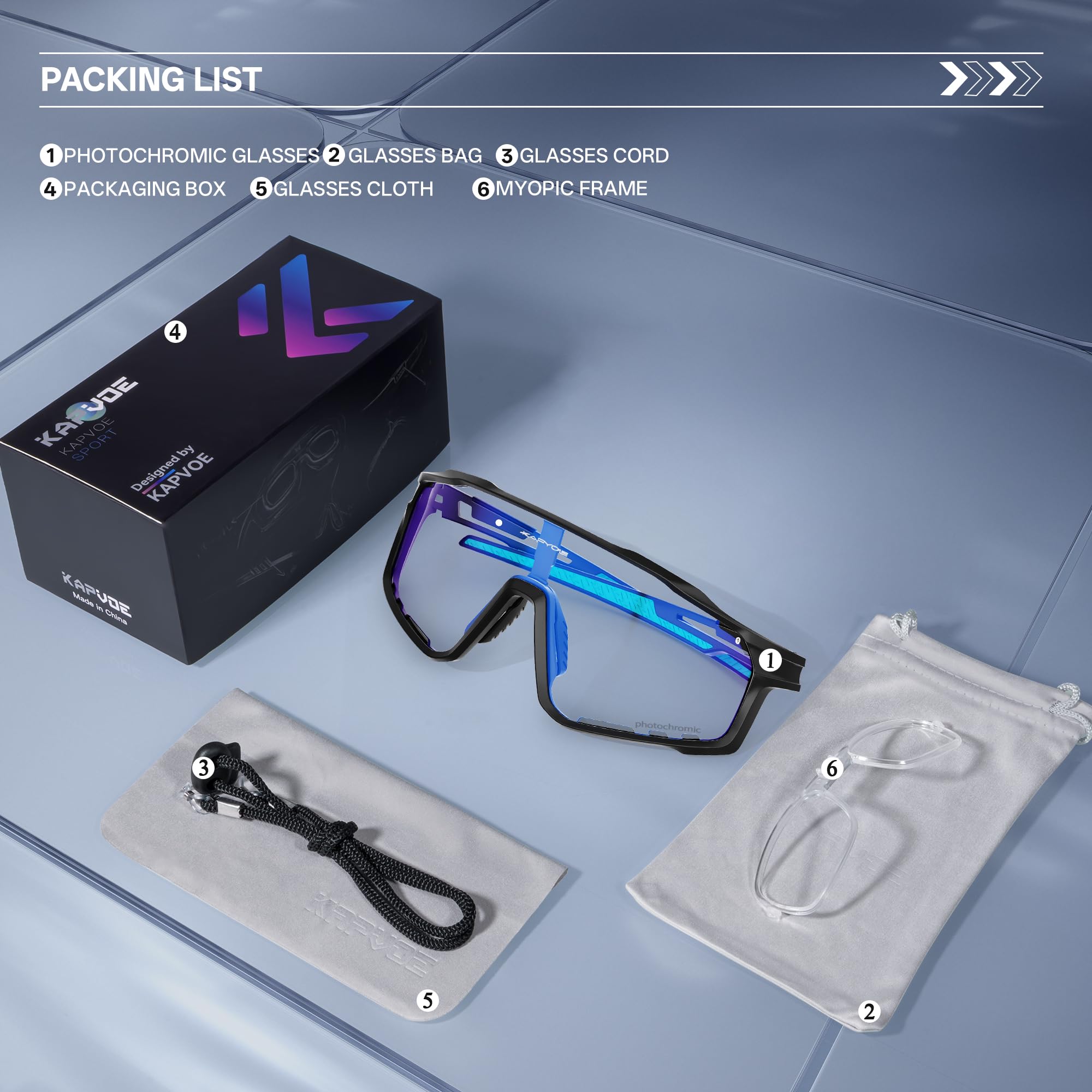 KAPVOE Gafas de Ciclismo Hombre Mujer K76 | Montura TR90, almohadilla nasal ajustable para ciclismo.