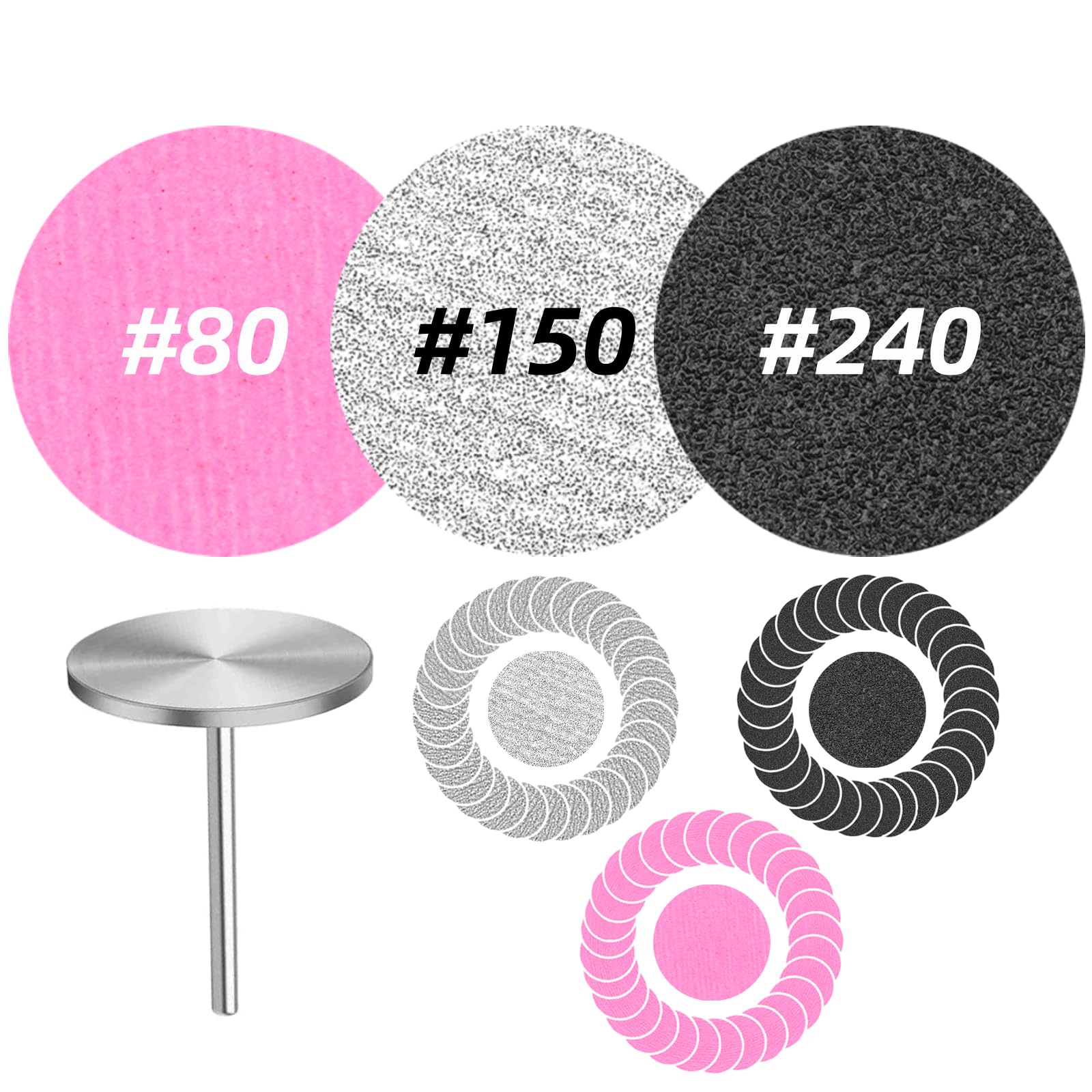 60 Pcs Sanding Discs with Metal Nail Drill Bit | 3 Grits (#80/150/240) 25mm Replacement Sandpaper Pads for Electric Callus Remover, Nail Drill Machine