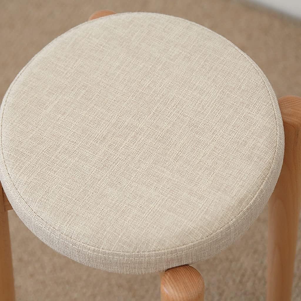 Minimalist Fashion Creative Solid Wood Round Stool Makeup Stool Soft Cloth Surface Removable and Washable Stool Stackable Dining Table and Stoolcasual/Beige