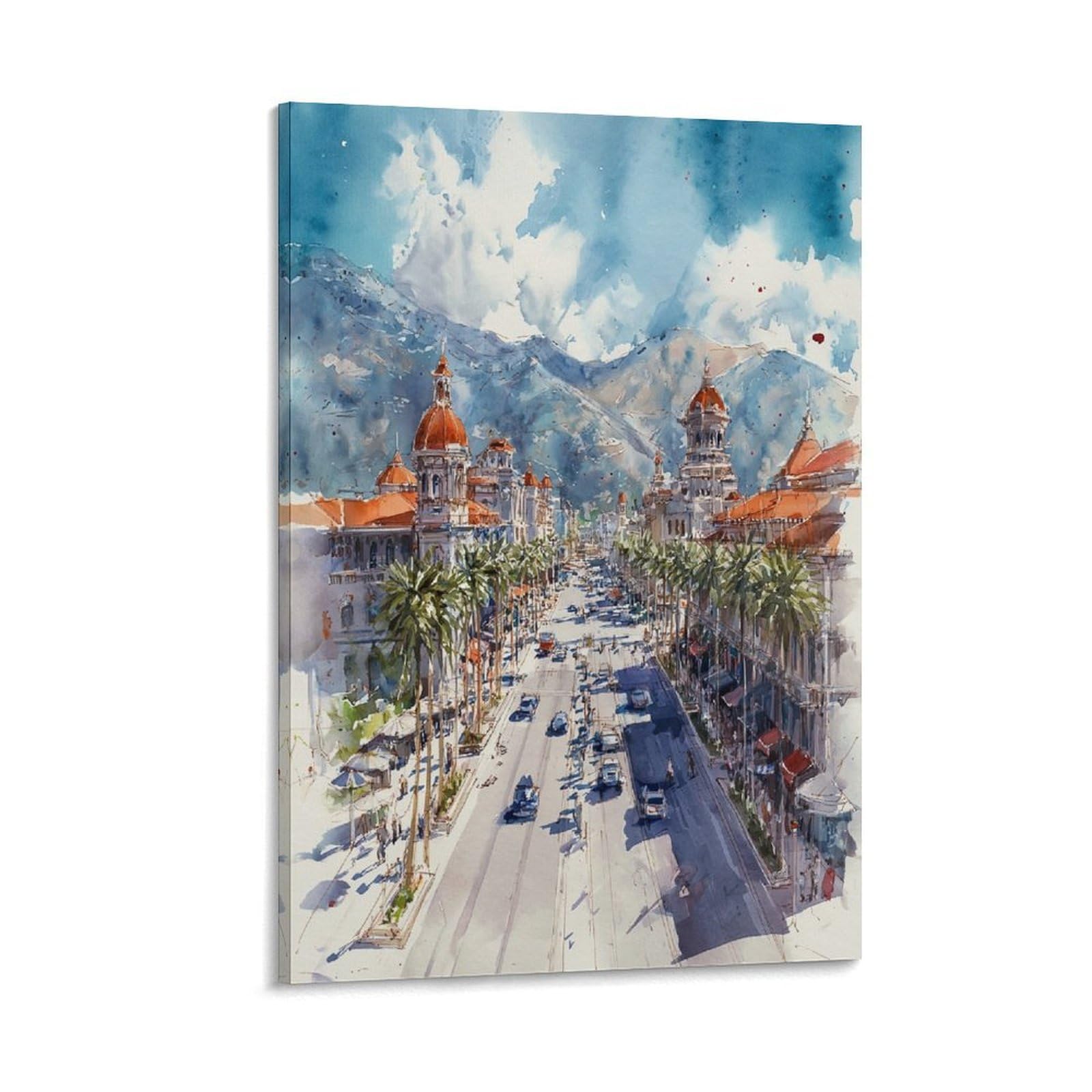 XWYMXZ Las Vegas Street Watercolor 24x36inch(60x90cm) Vintage Travel Poster Watercolor Canvas Art
