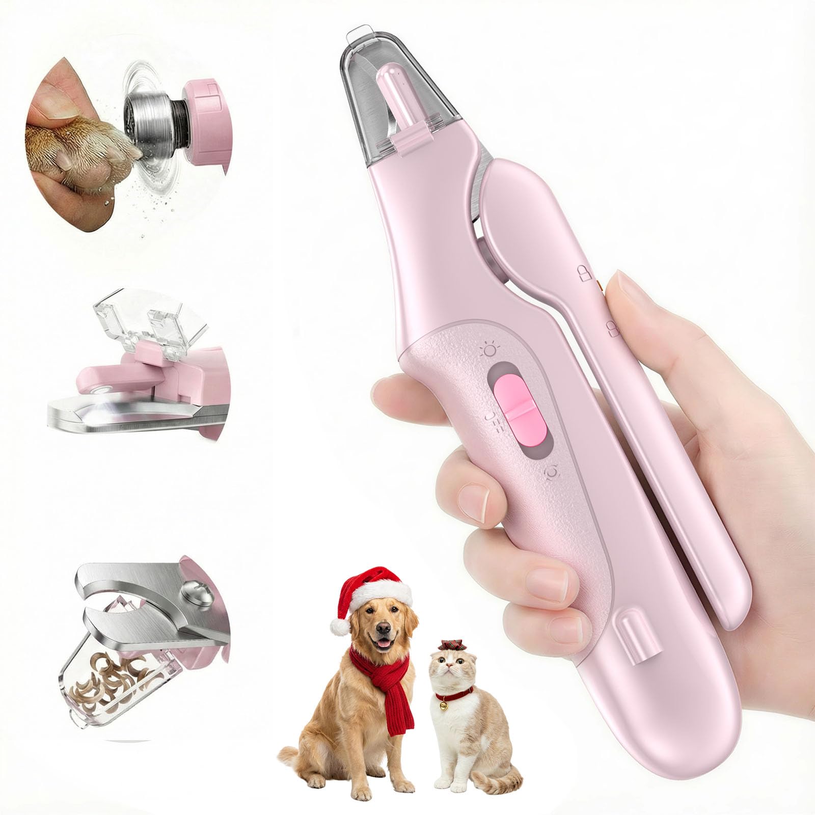 2 in 1 Dog Nail Clippers & Cat Nail Clippers Trimmers for Large Medium Small Dogs Cats Claw Trimmer Quick Sensor and Safety Guard USB Rechargeable Dogs Nail Trimmer with Catcher & 2 LED Lights