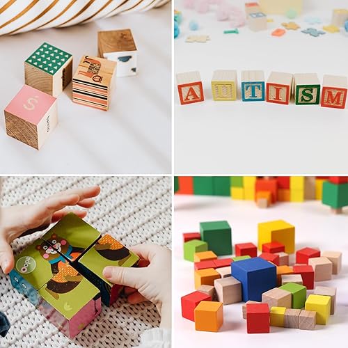 Miniatura 7 de Cubos de madera para manualidades, 2 pulgadas, 10 bloques de madera grandes en blanco para manualidades y decoración, cuadrados sólidos naturales