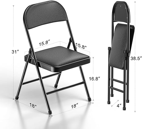 Miniatura 3 de Nazhura Paquete de 4 sillas plegables, juego de sillas de comedor de tela con cojín acolchado y respaldo, asiento interior y exterior para hogar,