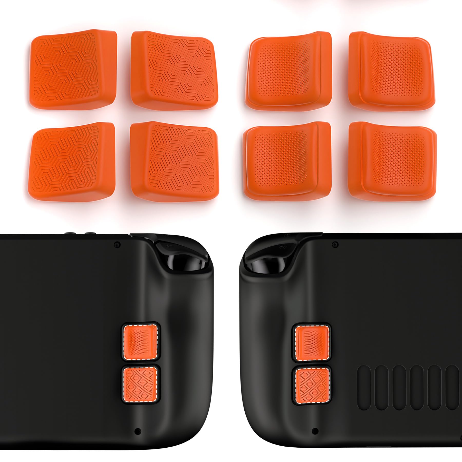 PlayVital Mix Version Back Button Enhancement Set for Steam Deck LCD, Grip Improvement Button Protection Kit for Steam Deck OLED - Streamlined & Studded Design - Orange