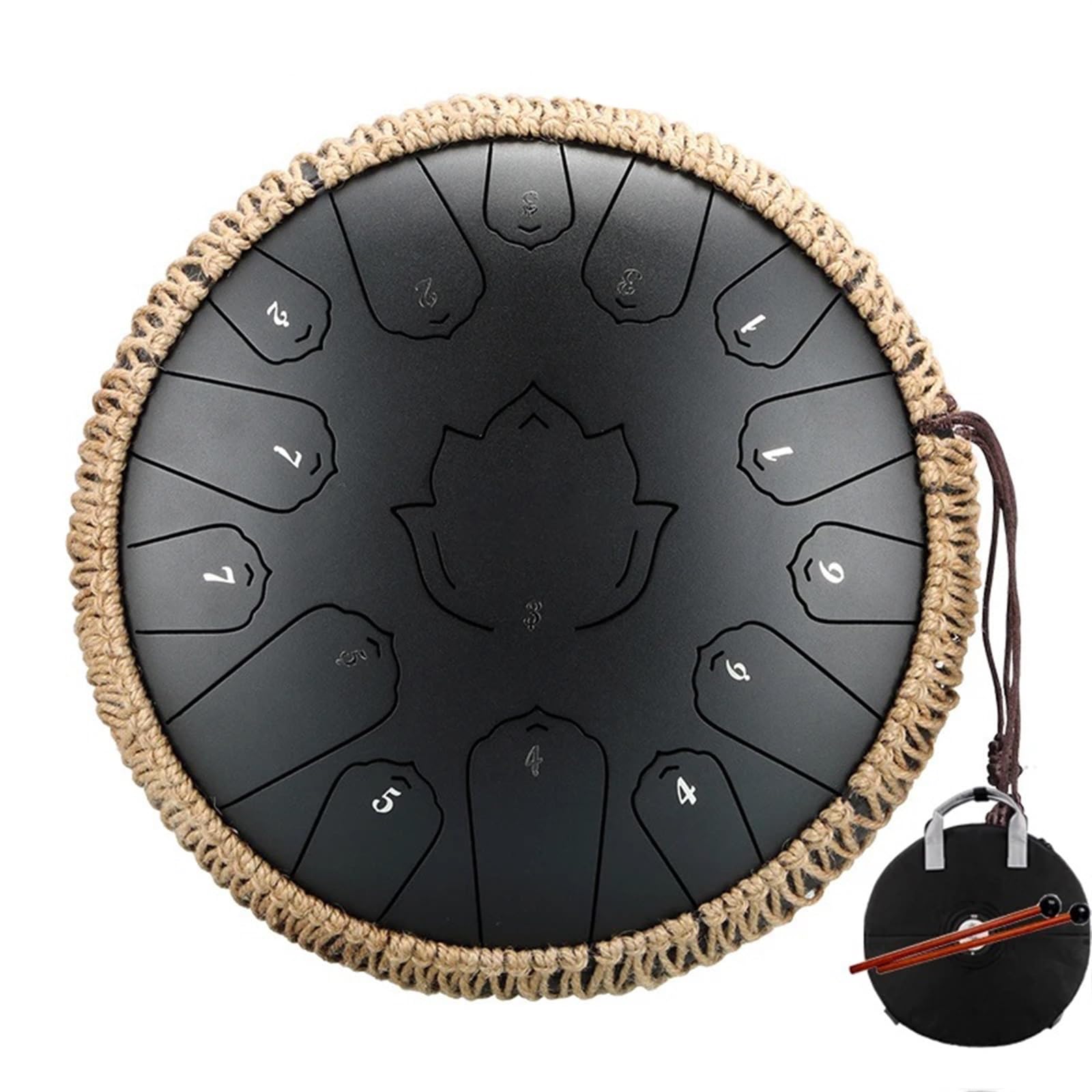 Tamburo Handpan Tamburo in Acciaio con Lingua 14 Pollici 15 Note C Tamburo etereo 13 Pollici 15 Note Strumento Musicale a percussione Handpan (Viola 13 Pollici)