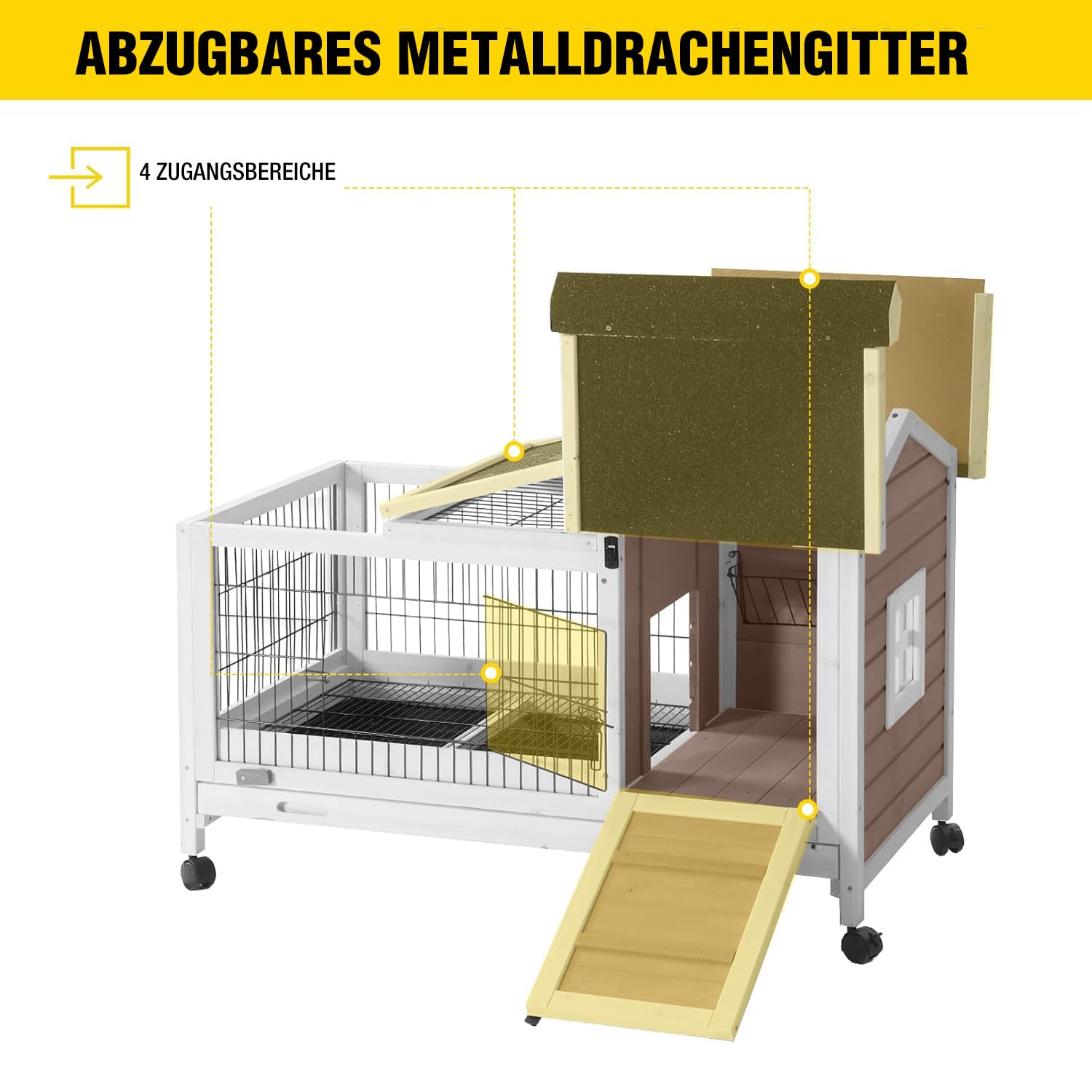 Aivituvin Hasenstall, Kaninchenstall für drinnen und draußen, Innen-Kaninchenkäfig Außen-Kaninchenhaus mit Drahtboden und undichtungsfreiem Kunststofftablett (Braun, L)