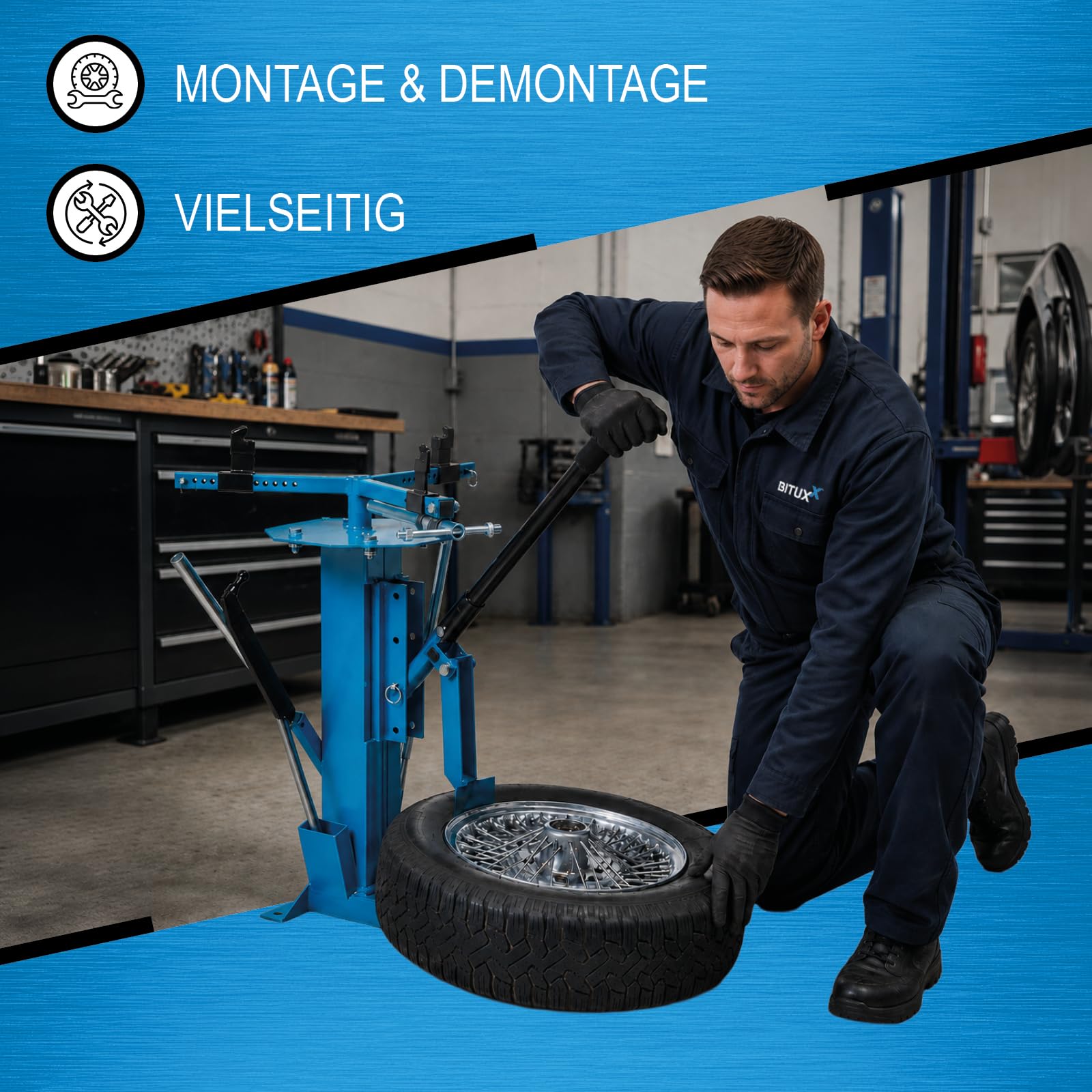 Bituxx Reifenmontiermaschine Reifenmontiergerät Montagegerät Reifenmontagegerät Reifenmontagemaschinen Motorrad PKW Anhänger von 4 bis 19 Zoll