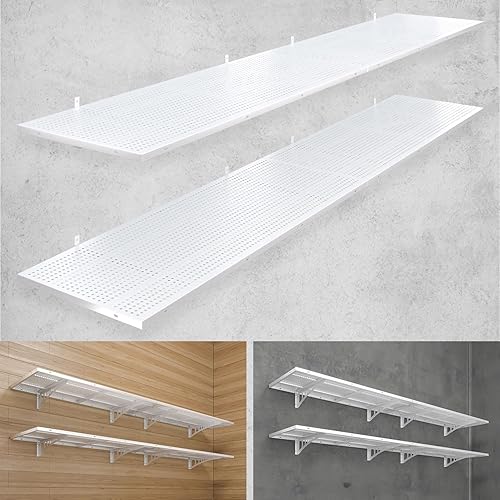Vista 10 de Paquete de 2 estantes de pared de garaje resistentes de 1.5 x 4 pies, capacidad de carga de 500 libras, estantería de garaje montada en la pared